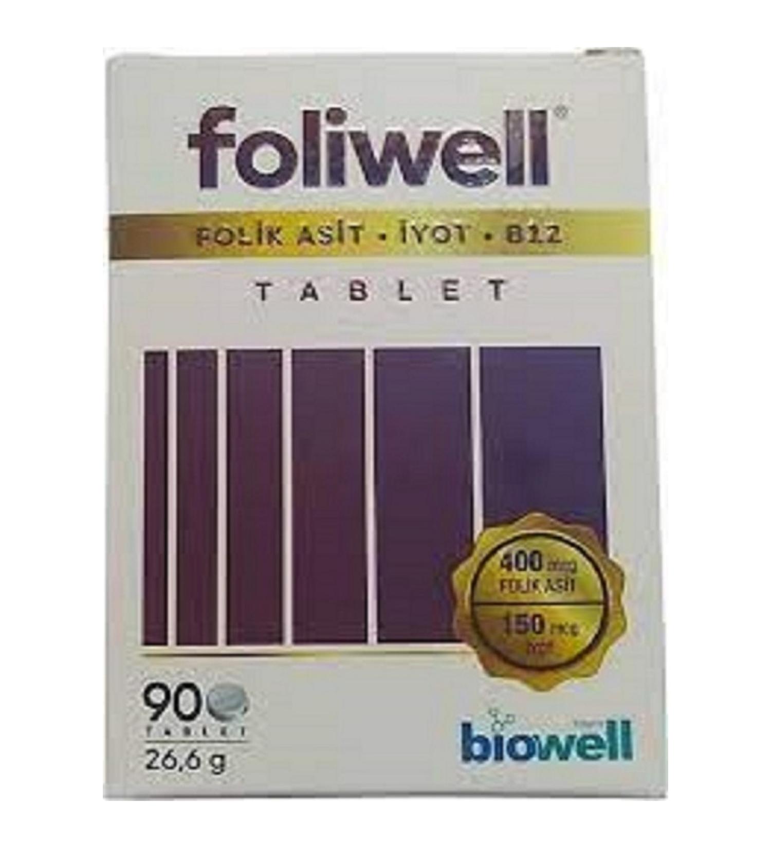 Biowell Foliwell 90 Tablets - Folic Acid Iodine Vitamin B12