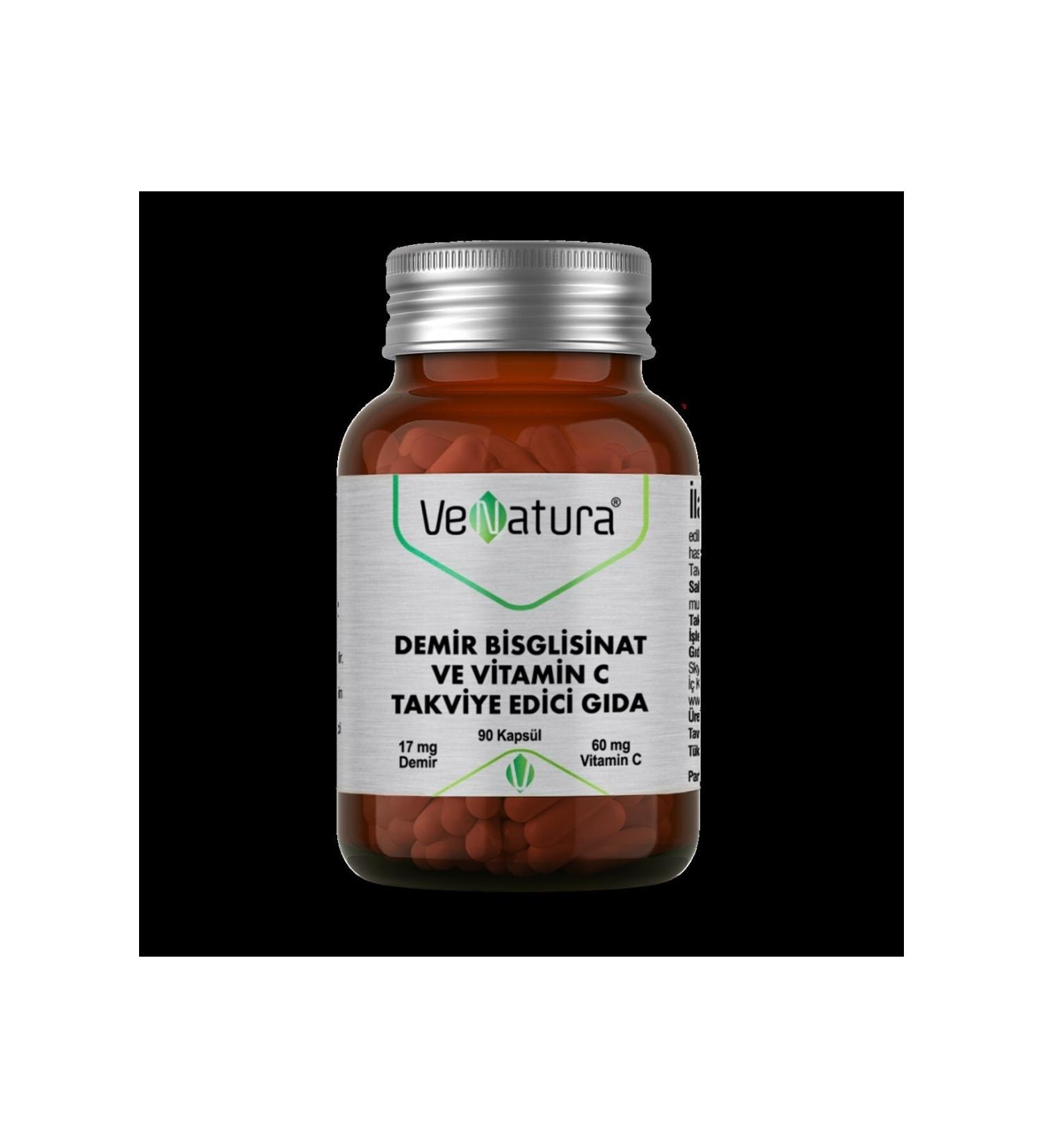 Venatura Iron Bisglycinate And Vitamin C 60 Mg 90 Capsules 17 Mg Iron- (M AD:01/2025)