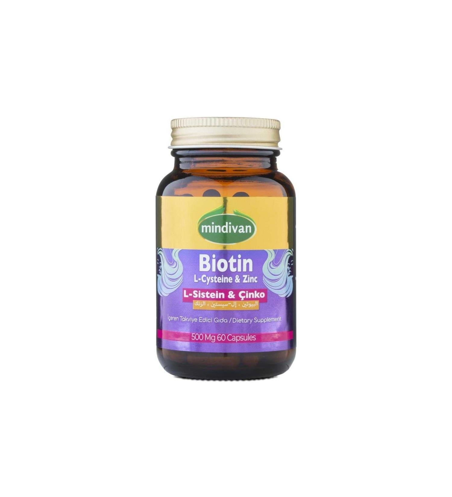 Mindivan Biotin Cysteine Zinc 60 Capsules 500mg