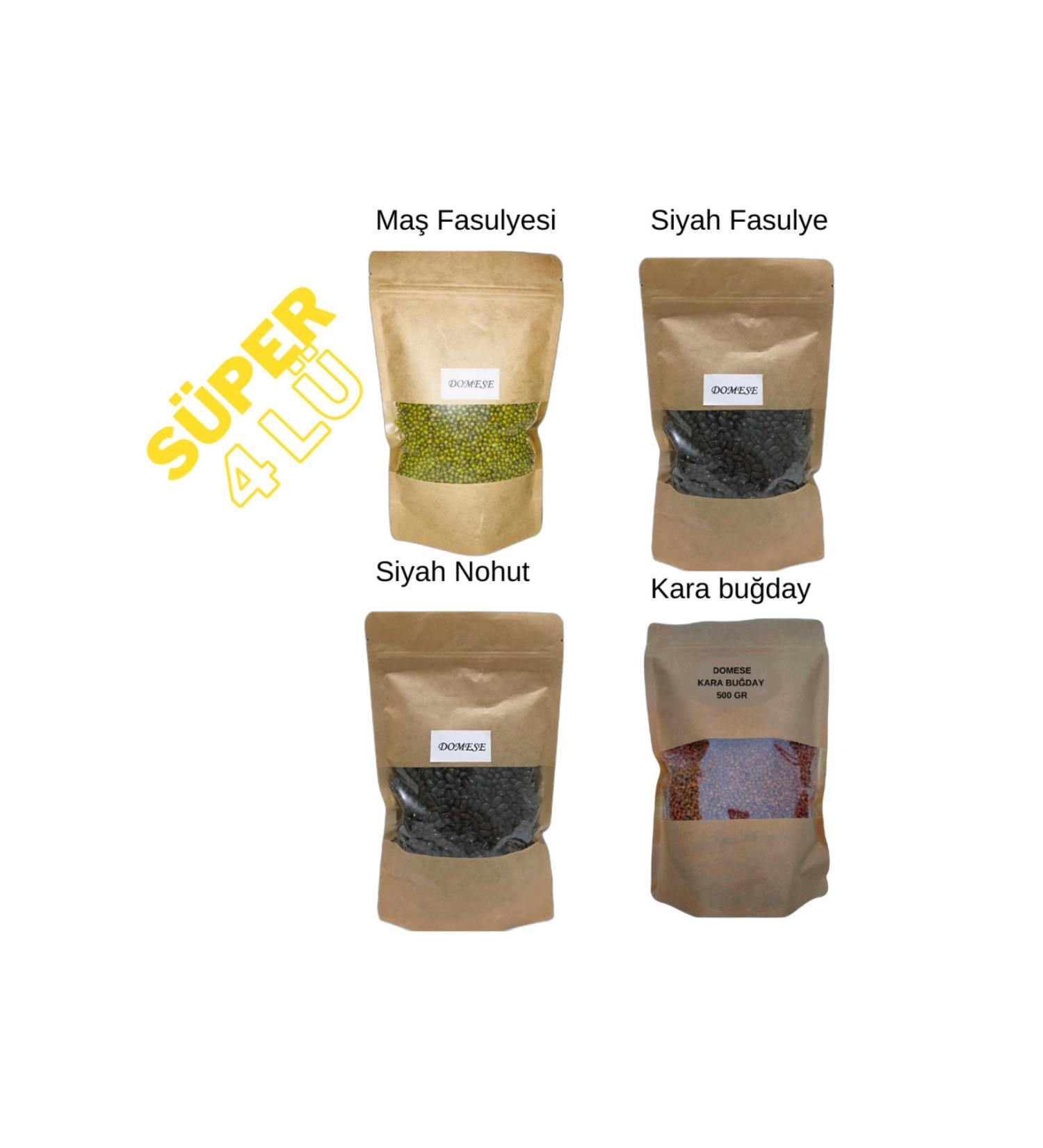 domese Super 4 Mung Beans 500 gr + Black Beans 500 gr + Black Chickpeas 500 gr + Buckwheat 500 gr