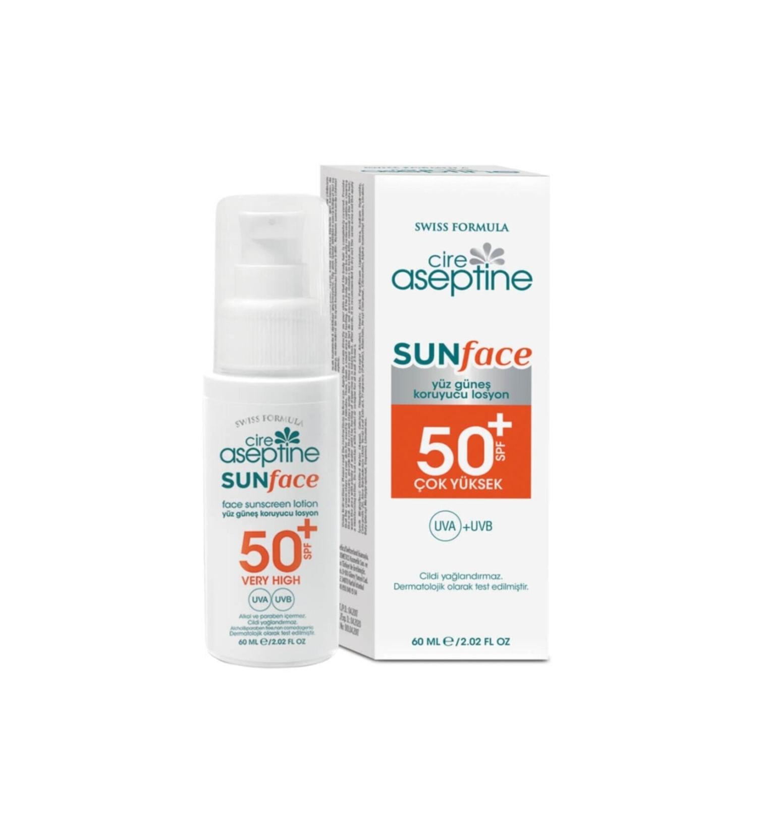Cire Aseptine Sunface Spf 50+ High Protection Uva +Uvb Face Sunscreen Lotion 60 ml - Buy Online on GoSupps.com