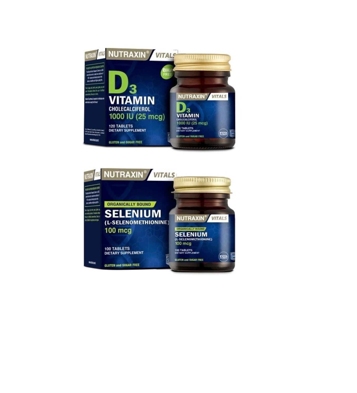 Nutraxin Vitamin and Mineral Supplement Vitamin D3 120 Tablets + Selenium 100 Tablets