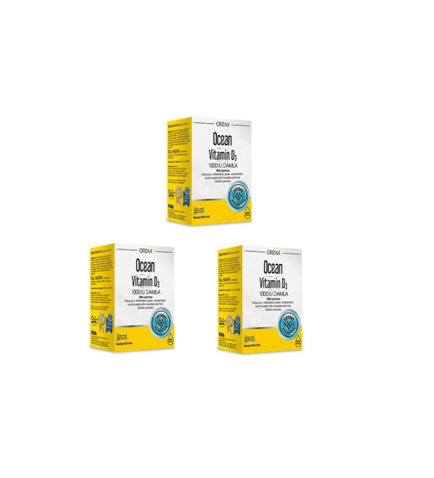 Ocean Vitamin D3 1000 Iu 50 Ml Drops 3 Pieces