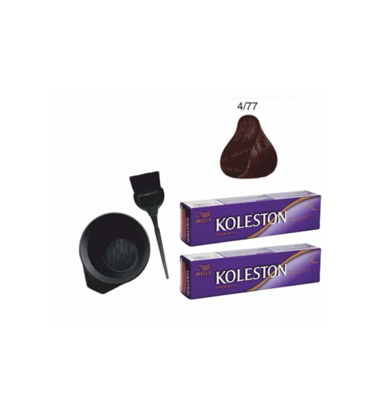 Wella Hair Dye 4/77 Velvet Brown Black 2 Pieces + Coloring Set
