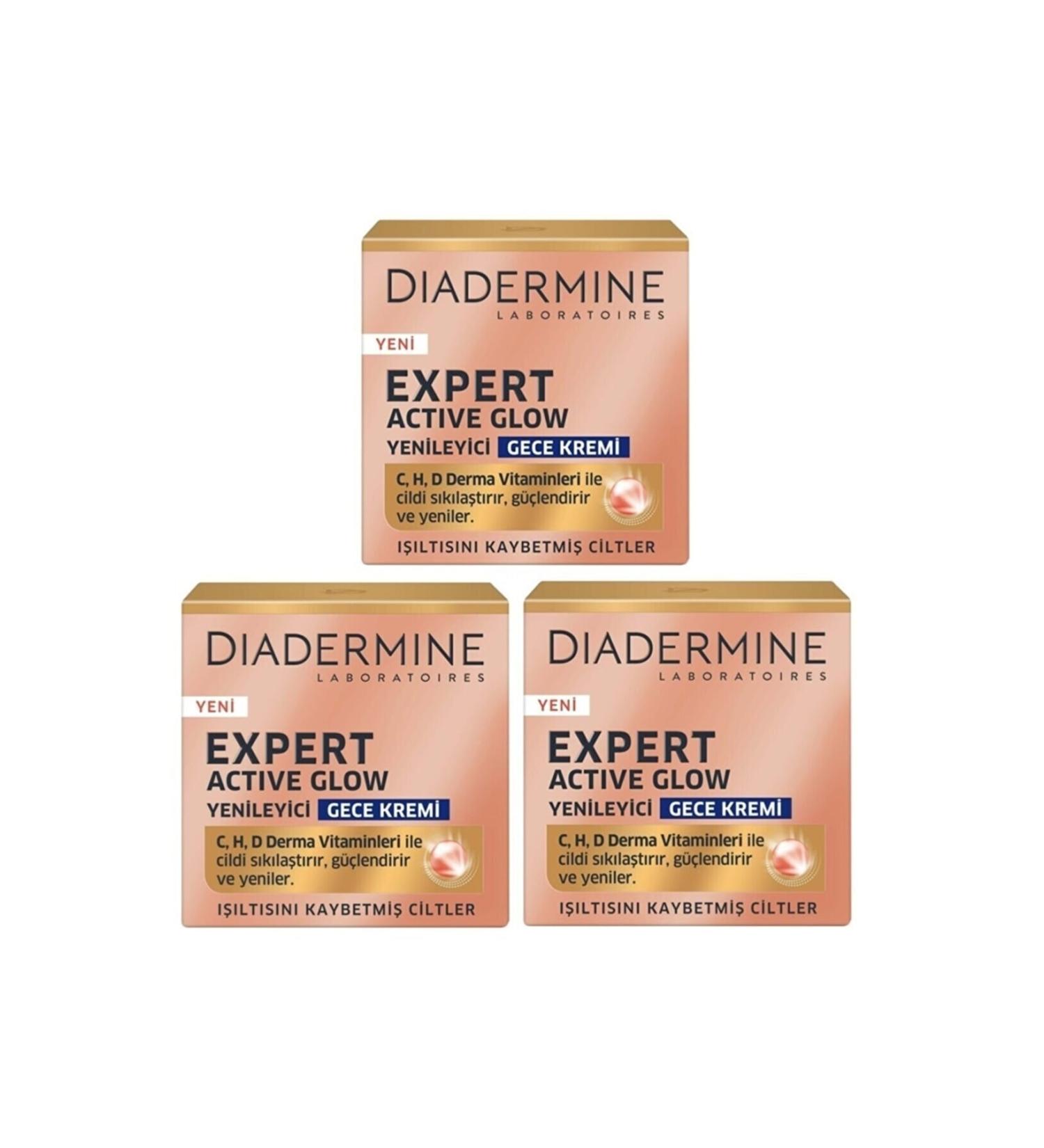 Diadermine Expert Active Glow Anti-Wrinkle Night Cream Containing Vitamin C H D 50 Ml. (3 Pieces)