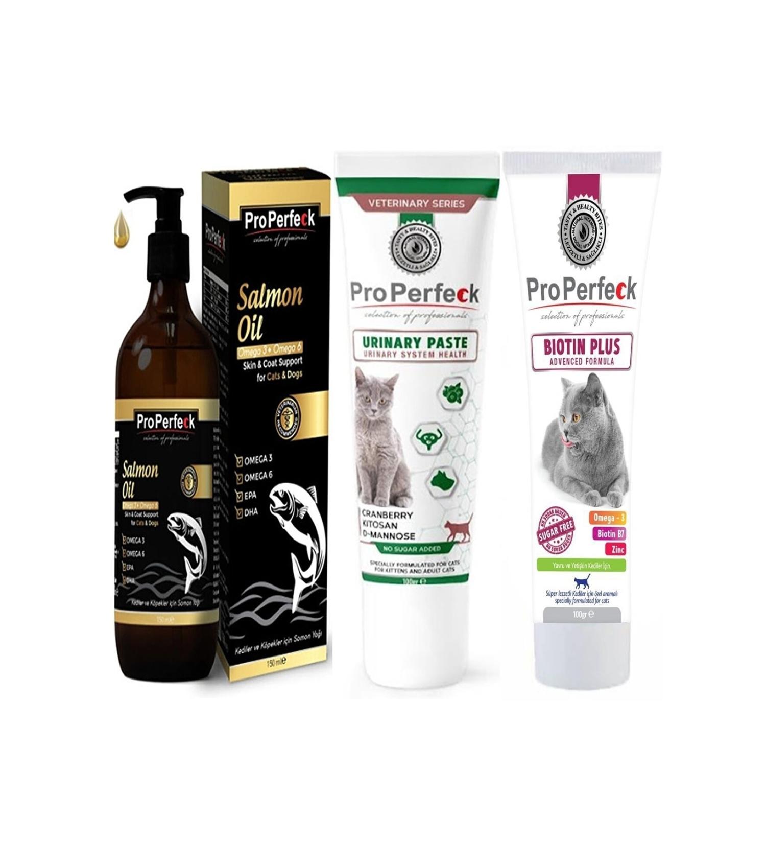 pro perfeck Cat Dog Salmon Oil Salmon Oil 150 Ml + Cat Urinary Past 100 Gr + Cat Biotin Plus 100 Gr