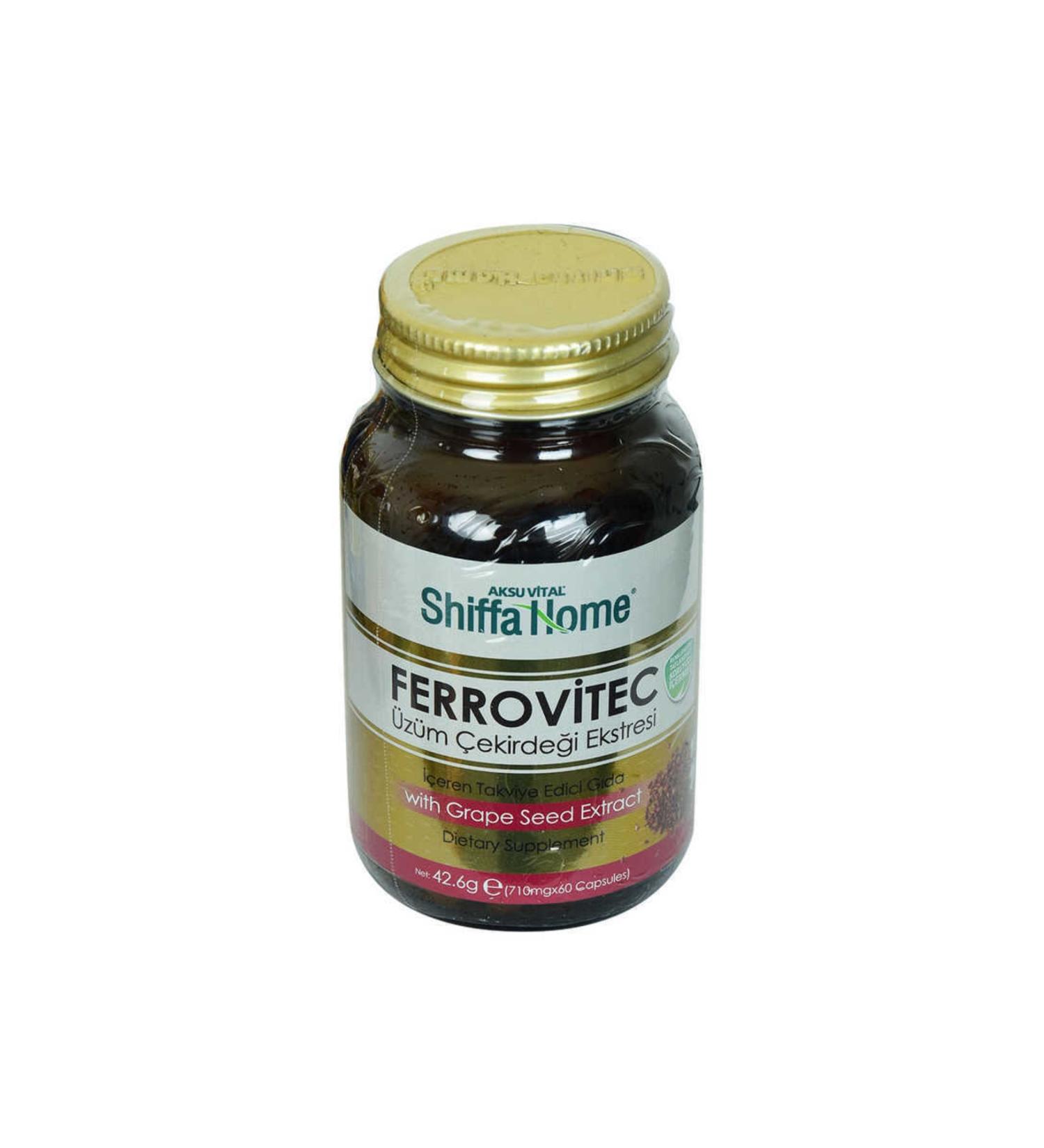 aksuvital Shiffa Home Ferrovitec Grape Seed Extract Dietary Supplement 710 Mg X 60 Capsules