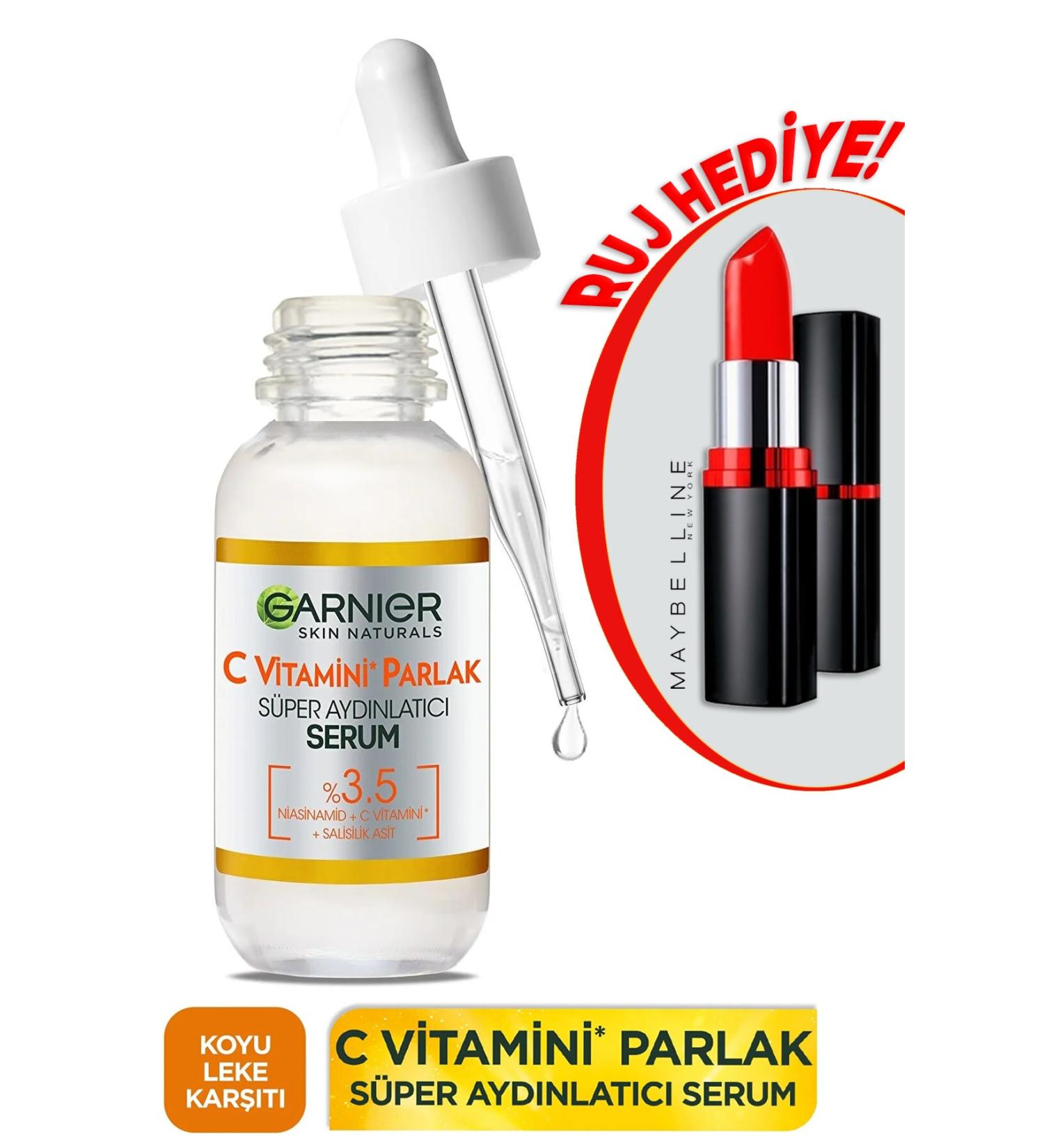 Garnier Vitamin C Brilliant Super Illuminating Serum 30ml + Maybelline New York Color Show 202 Lipstick - Buy Online on GoSupps.com