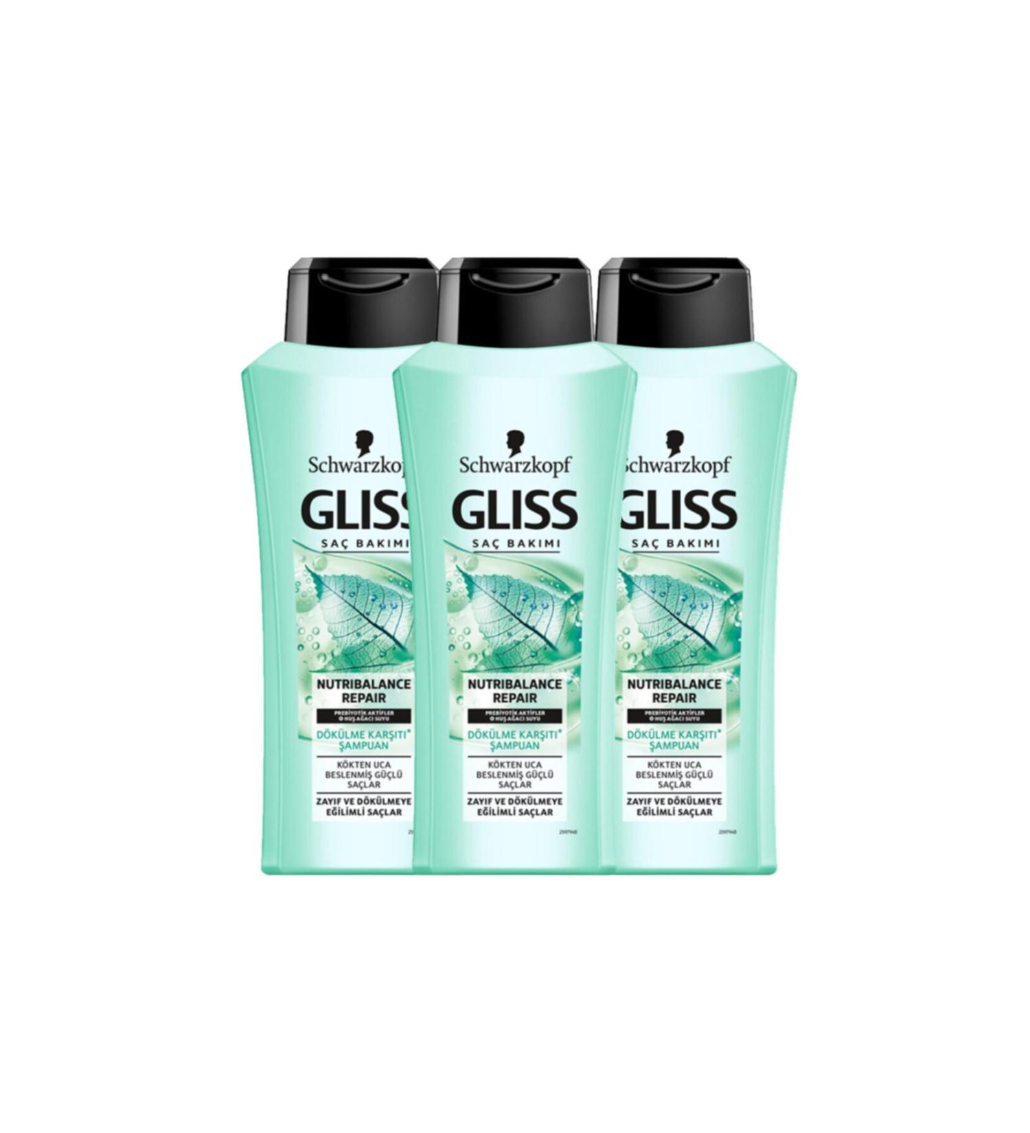 Gliss Nutribalance Repair Anti-Hair Loss Shampoo 360 ml X3 Pieces