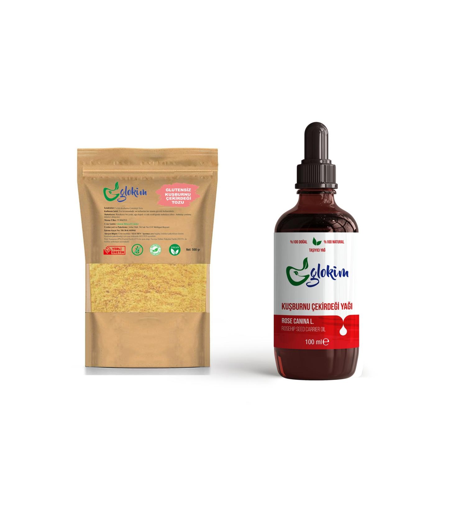 GLOKIM Rosehip Seed Oil 100 Ml - Rosehip Seed Powder 500 Gr Gluten Free