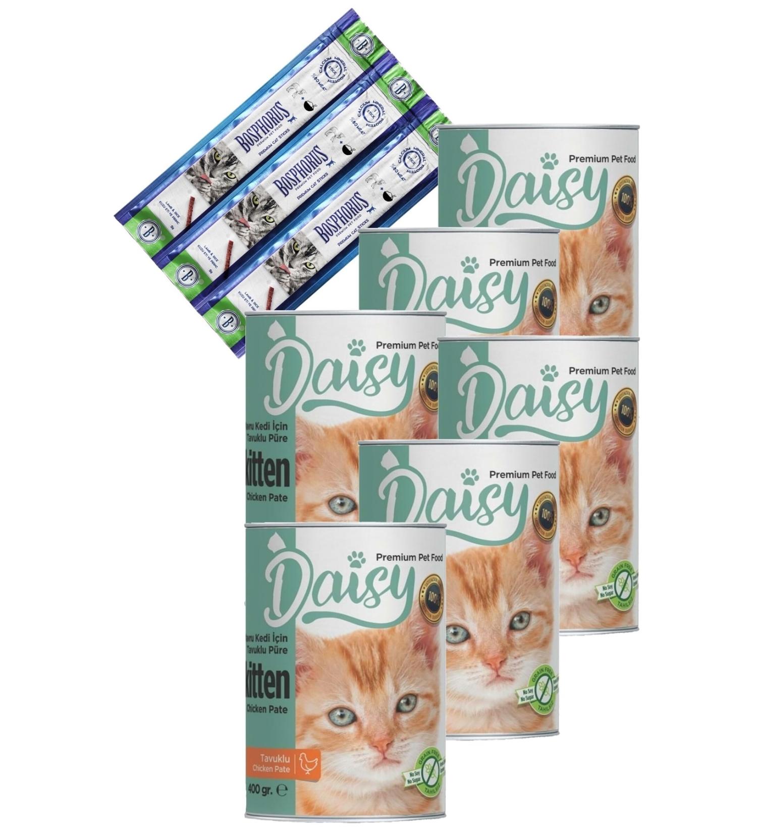 Daisy Kitten Canned Food 6x400gr And Lamb Cat Sticks Reward Sticks
