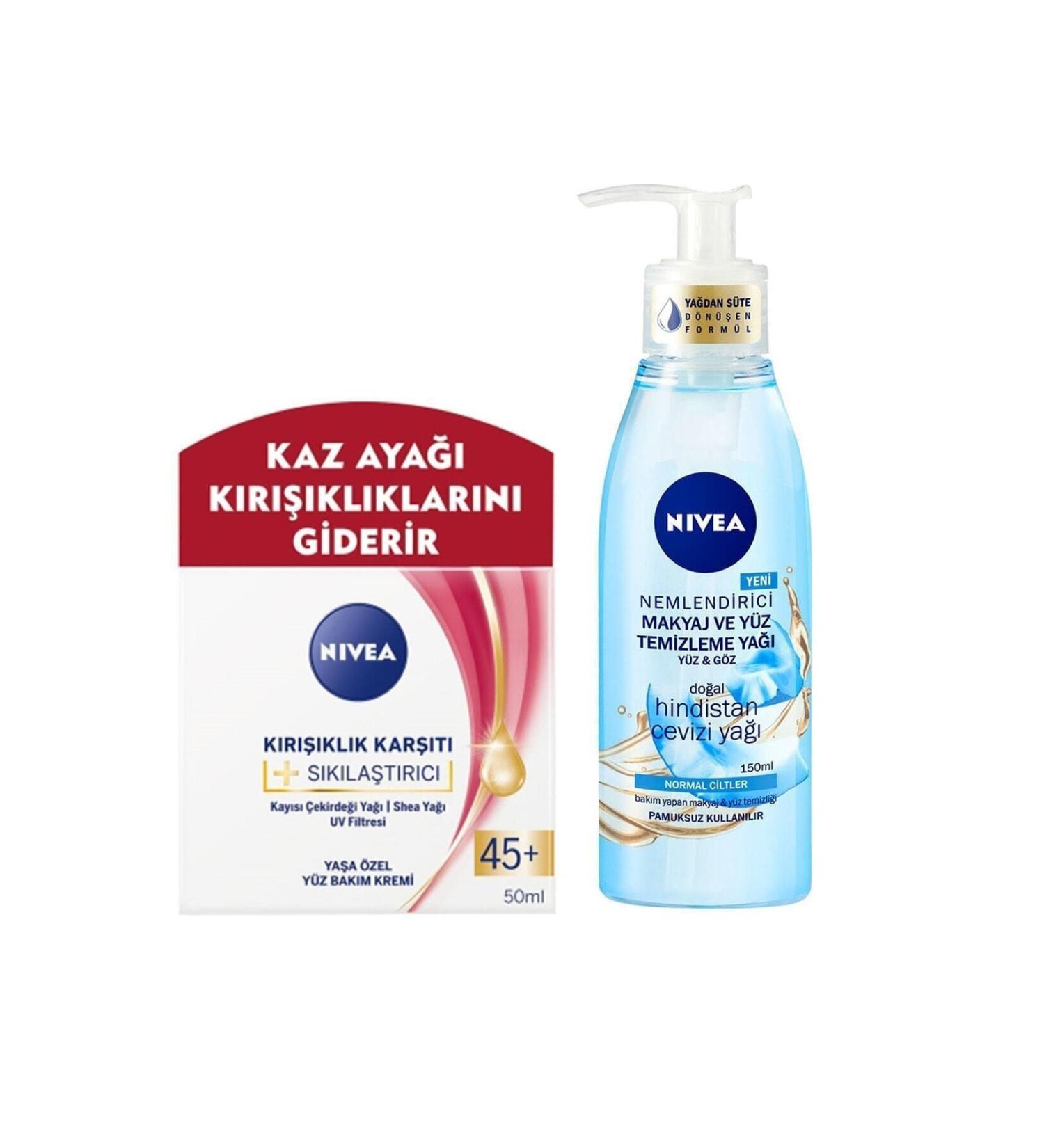 NIVEA Face Cream Firming - Anti-Wrinkle 45 Years + 50 M + nf Facial Cleansing Oil Normal Skin 150 ml