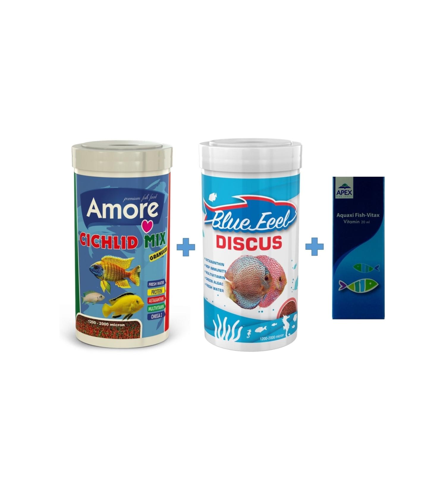 AMORE Cichlid Mix Granules 250ml And Bluefeel Discus 250ml Box Fish Food And Vitamin