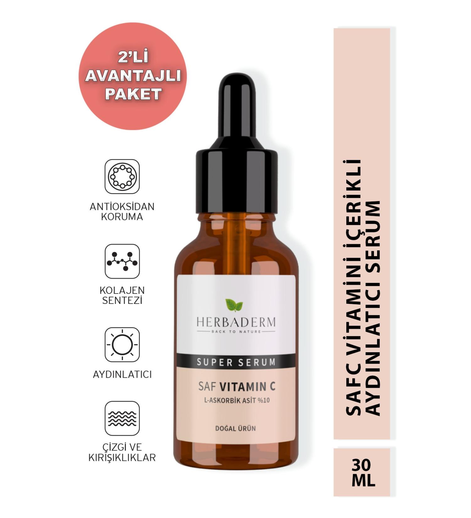 Herbaderm Super Serum (PURE VITAMIN C L-ASCORBIC ACID) Brightening 30 ml X2