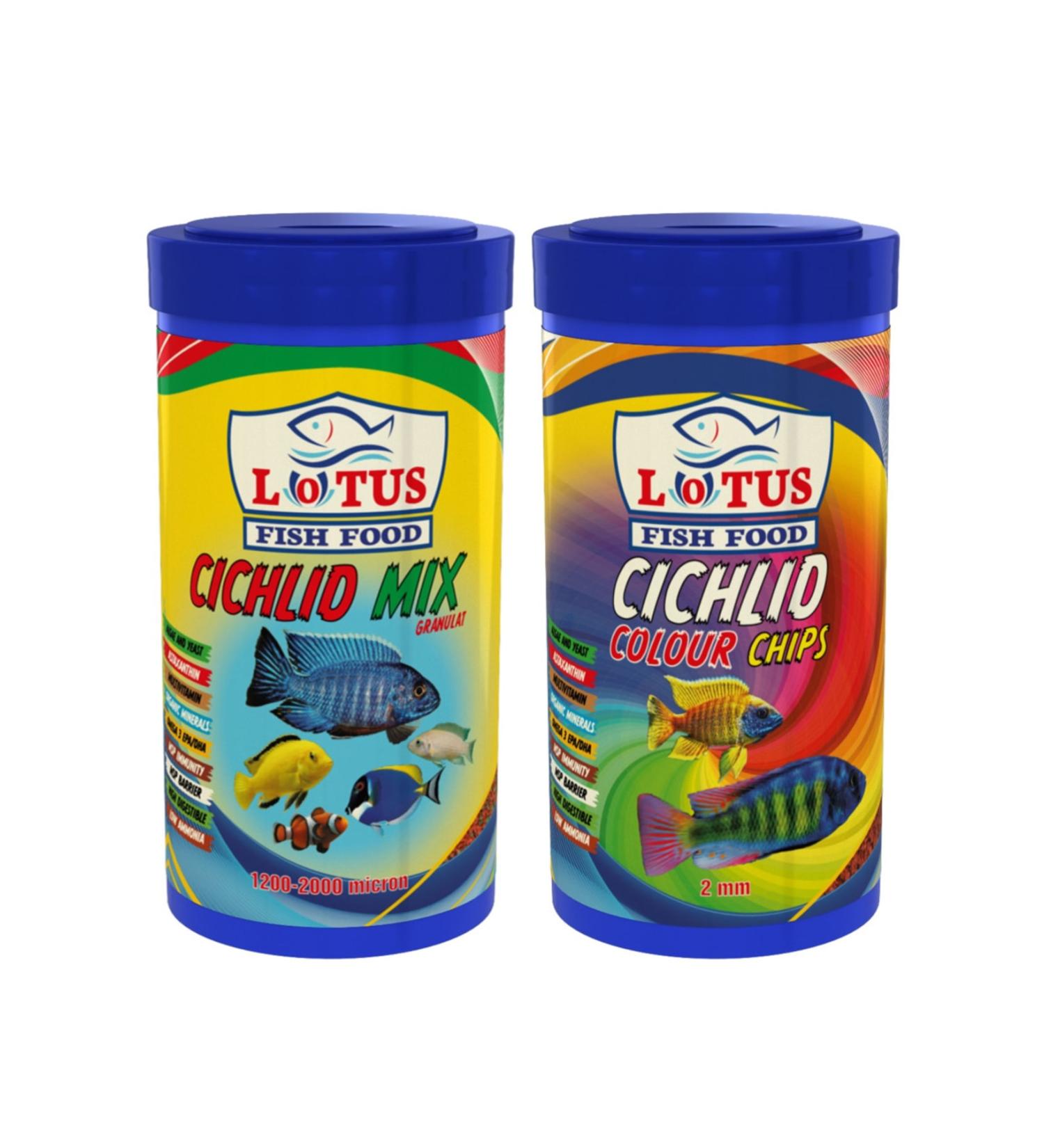 Lotus Cichlid Mix 250 Ml + Cichlid Colour Chips 250 Ml Fish Food