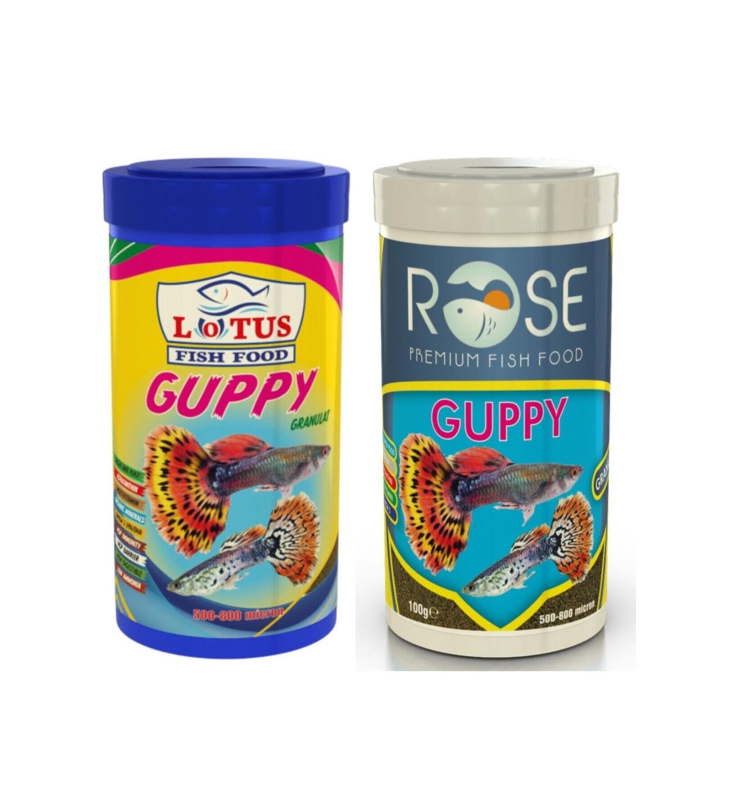 Lotus Guppy Mix Granules Rose And 2x250 ml Can Fish Food