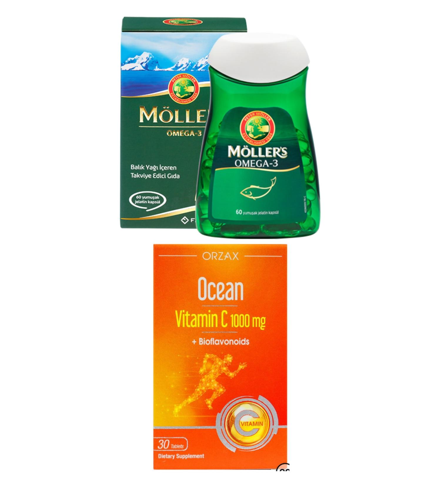 Mollers Omega 3 60 Capsules and Ocean Vitamin C 30 Tablets