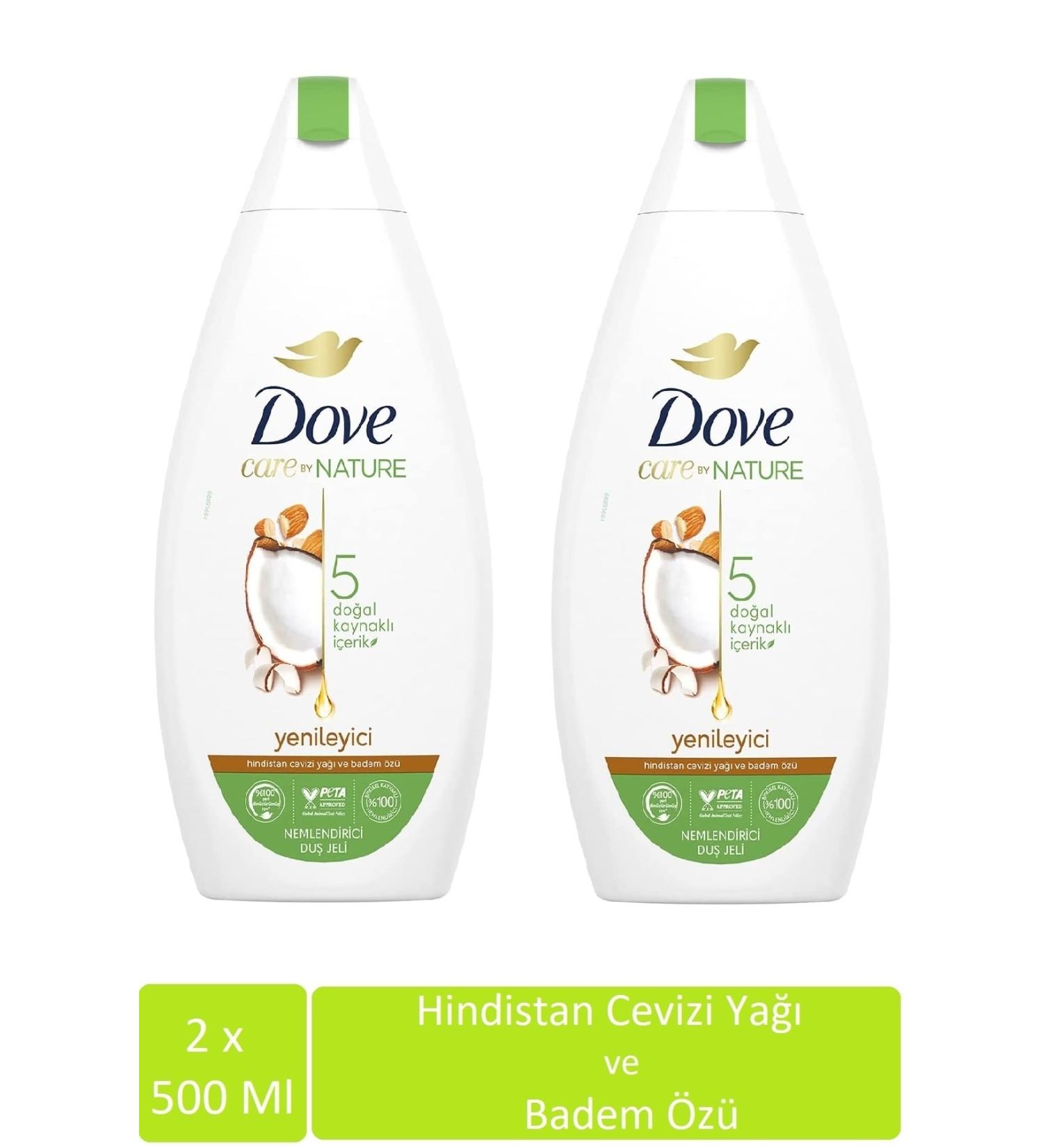 Dove Care By Nature Refreshing Shower Gel With Coconut Oil And Almond Extract 500 Ml X 2 Pieces