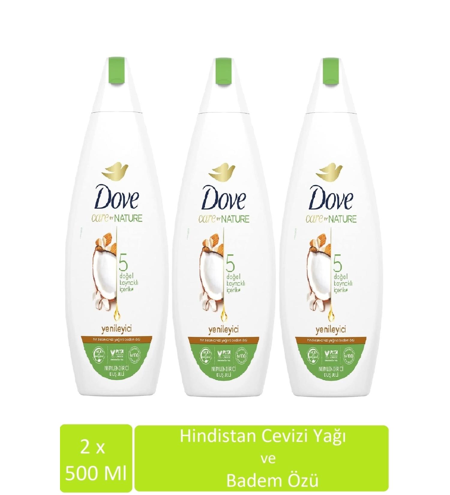 Dove Care By Nature Refreshing Shower Gel With Coconut Oil And Almond Extract 500 Ml X 3 Pieces
