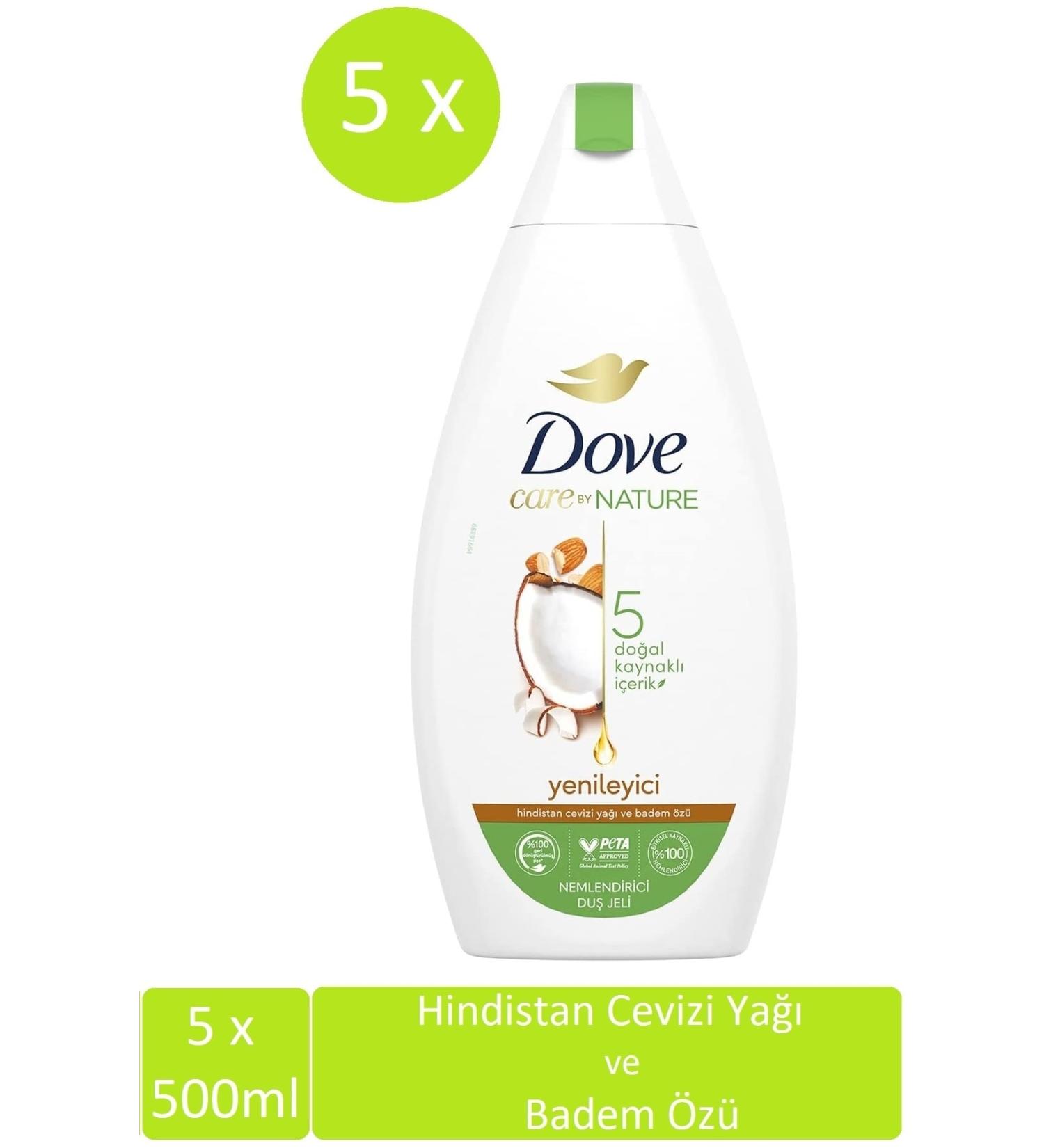 Dove Care By Nature Refreshing Shower Gel with Coconut Oil and Almond Extract 500 Ml X 5 Pieces (Box)
