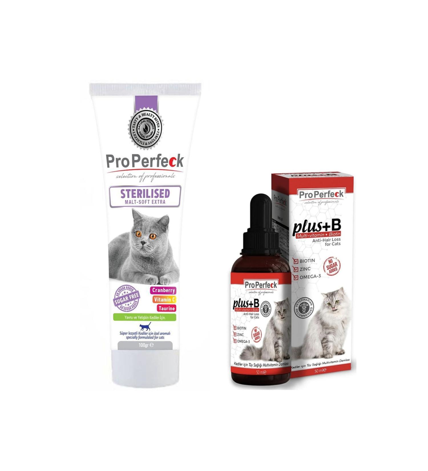 pro perfeck Malt Paste for Sterilized Neutered Cats 100gr Plus b Cat Hair Health 50 ml