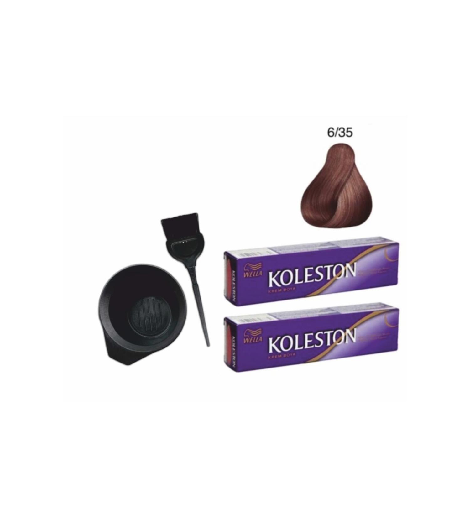 Wella Hair Dye 6/35 Elegant Brown 2 Pieces + Coloring Set