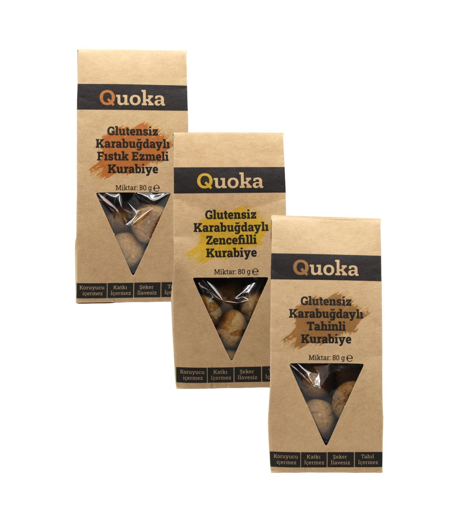QUOKA Gluten-Free Sugar-Free Buckwheat Flour Cookies with Tahini Ginger Peanut Butter 3 Packs X 80gr