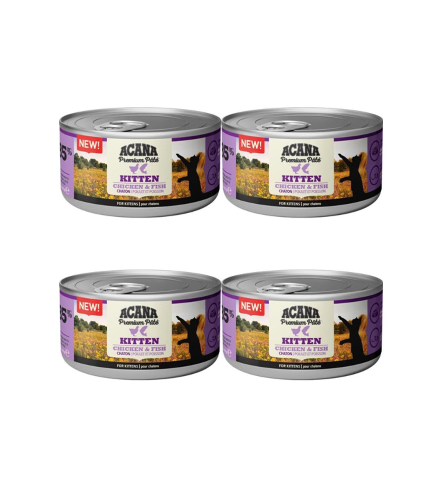 Acana Premium Pate (Paste) Chicken and Fish Kitten Canned Food 85 Gr X 4 Pieces