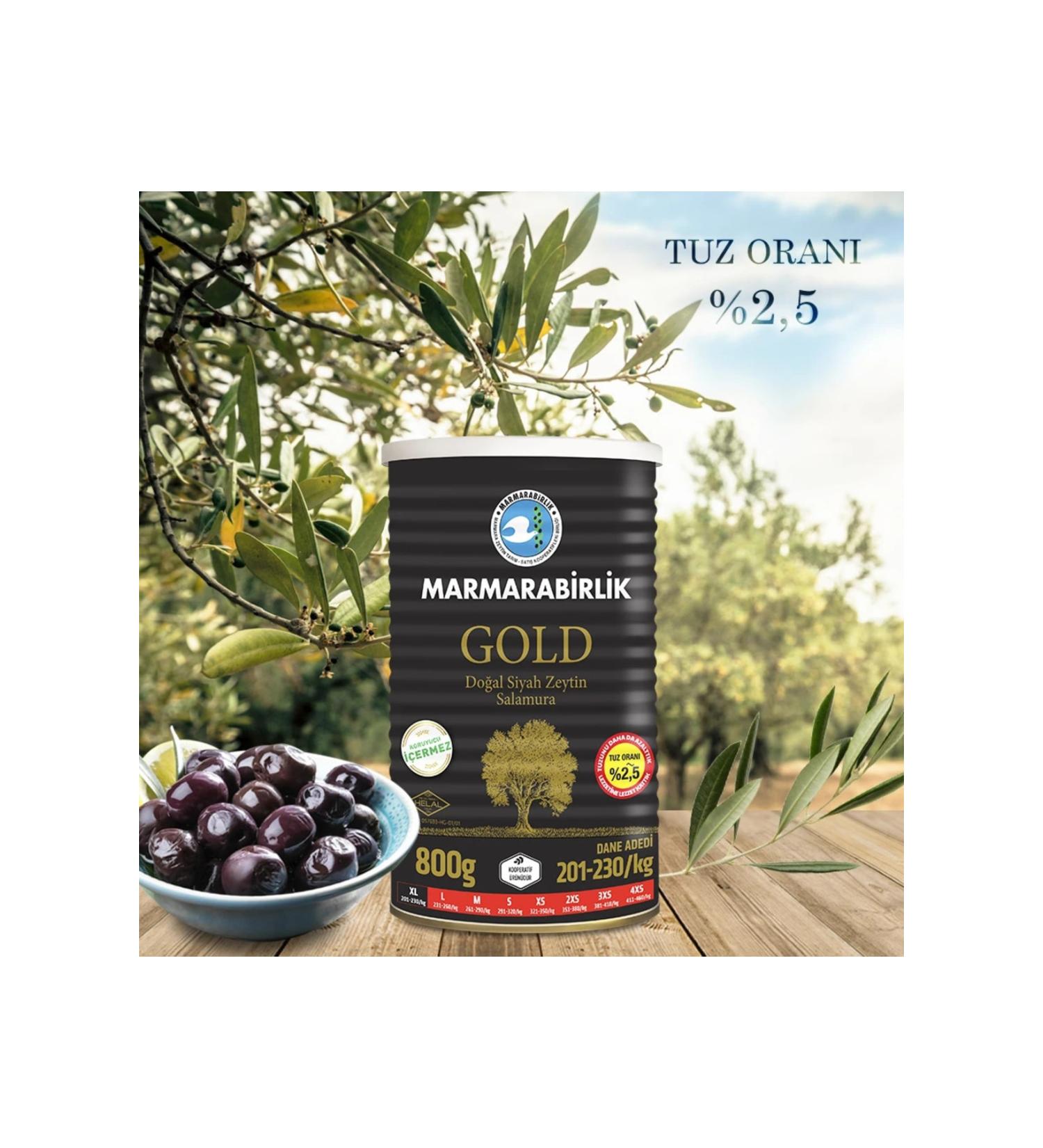 Marmarabirlik Gold Less Salty Olives 201-230 800 Gr.in brine.