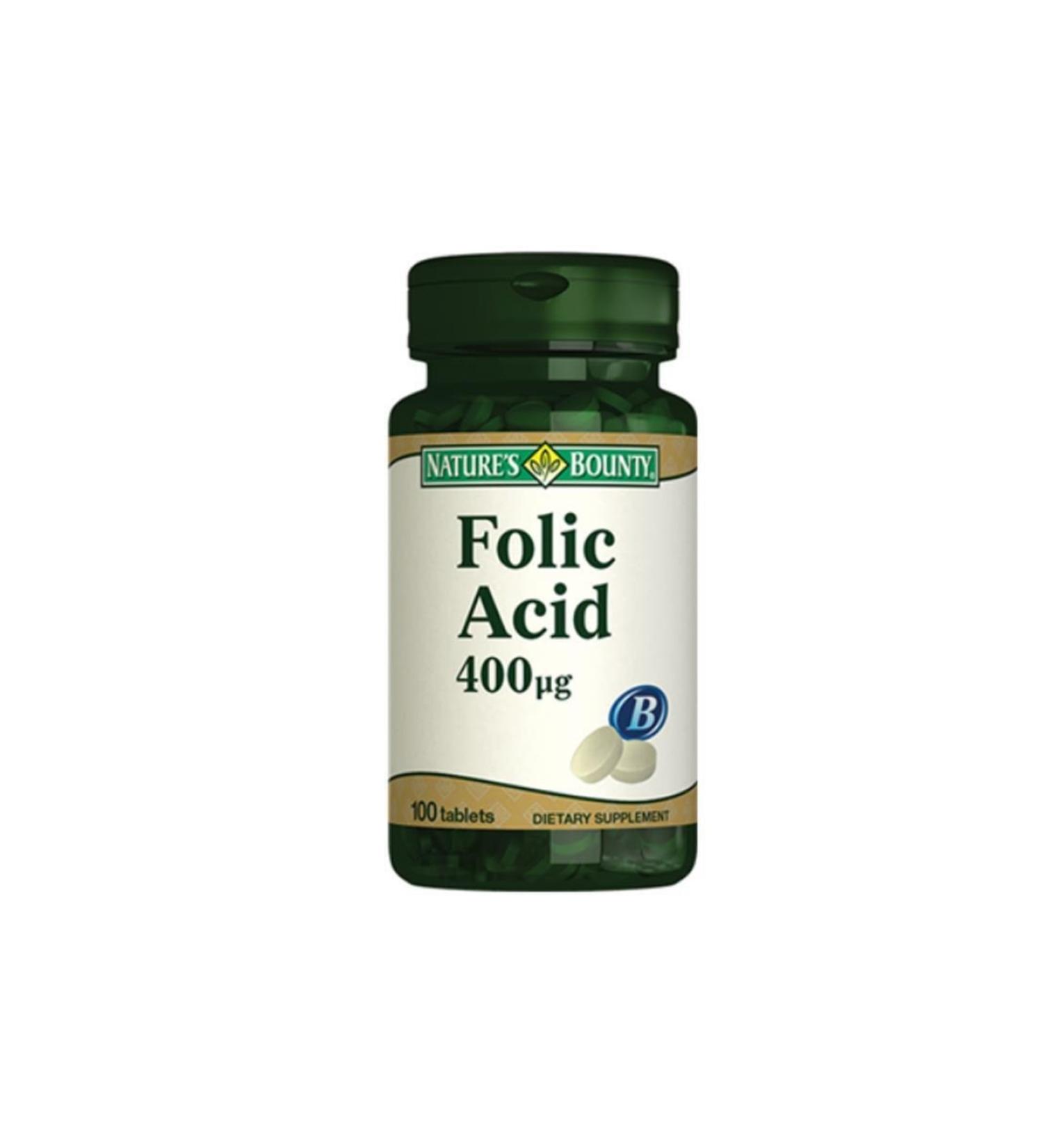 Natures Bounty Folic Acid 400 Mcg Food Supplement 100 Tablets