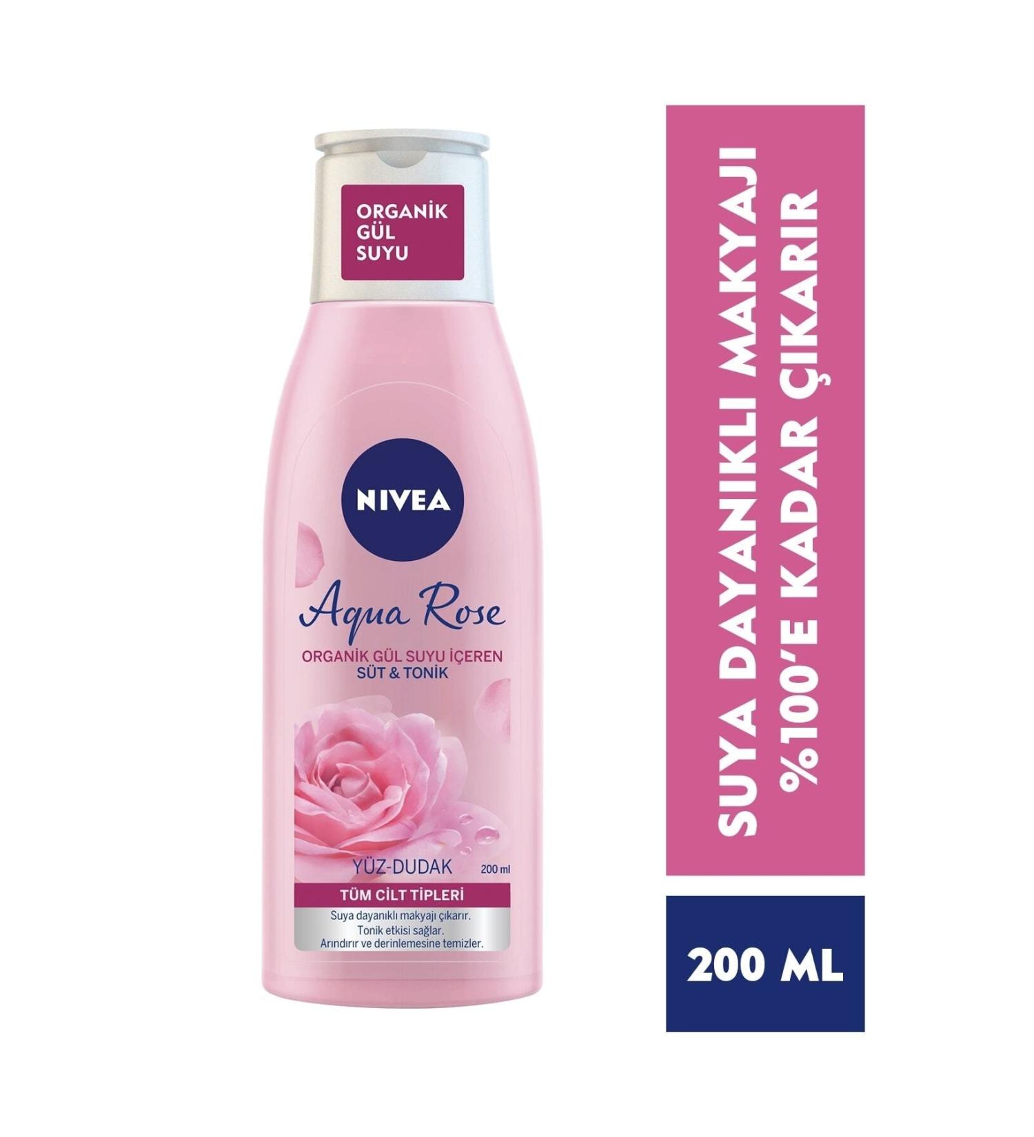 NIVEA Aqua Rose Milk & Tonic with Organic Rose Water 200ml Effective Make-Up Remover - Buy Online on GoSupps.com