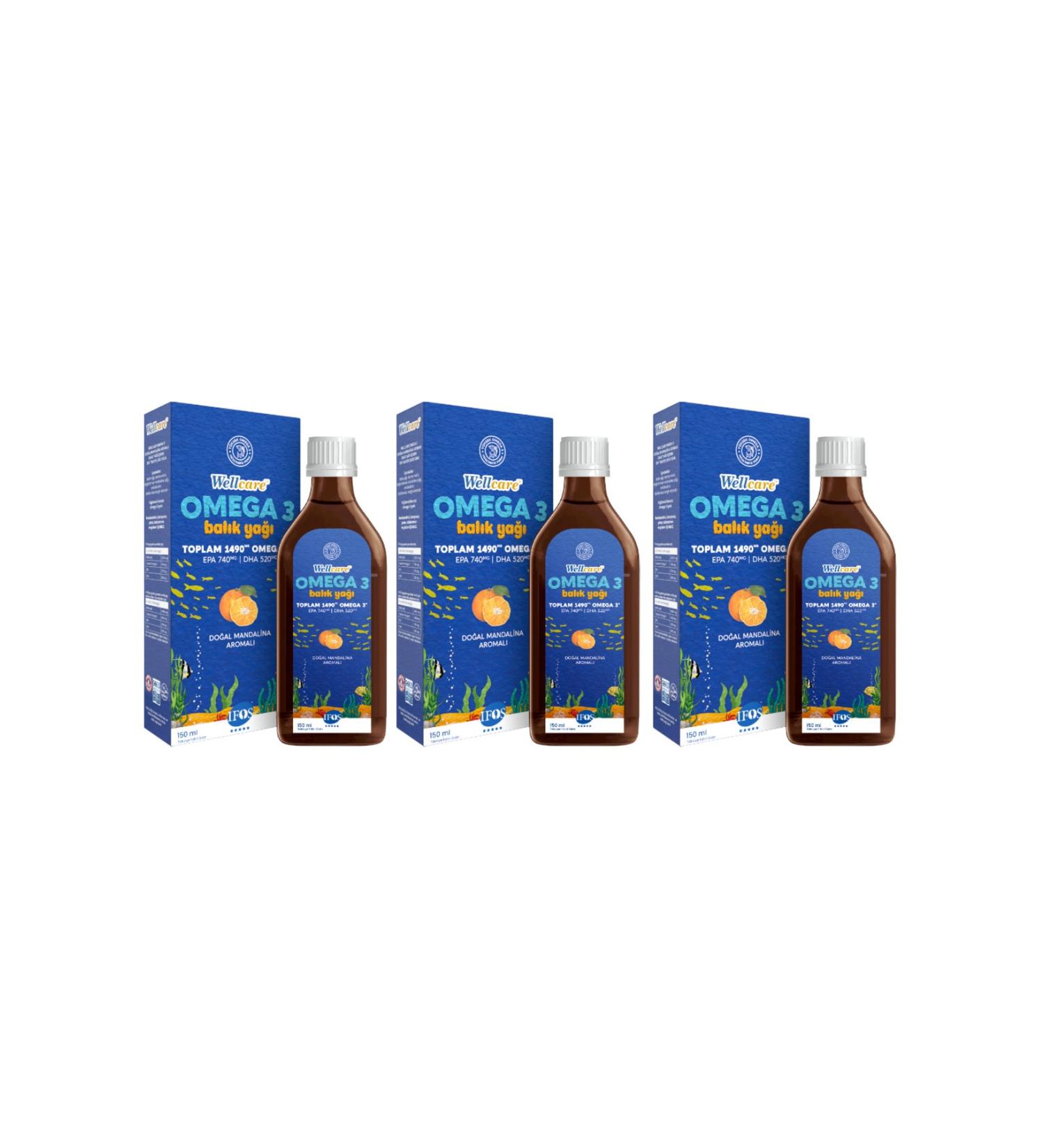 Wellcare Omega 3 Natural Tangerine Fish Oil Liquid 150 Ml 3 Boxes