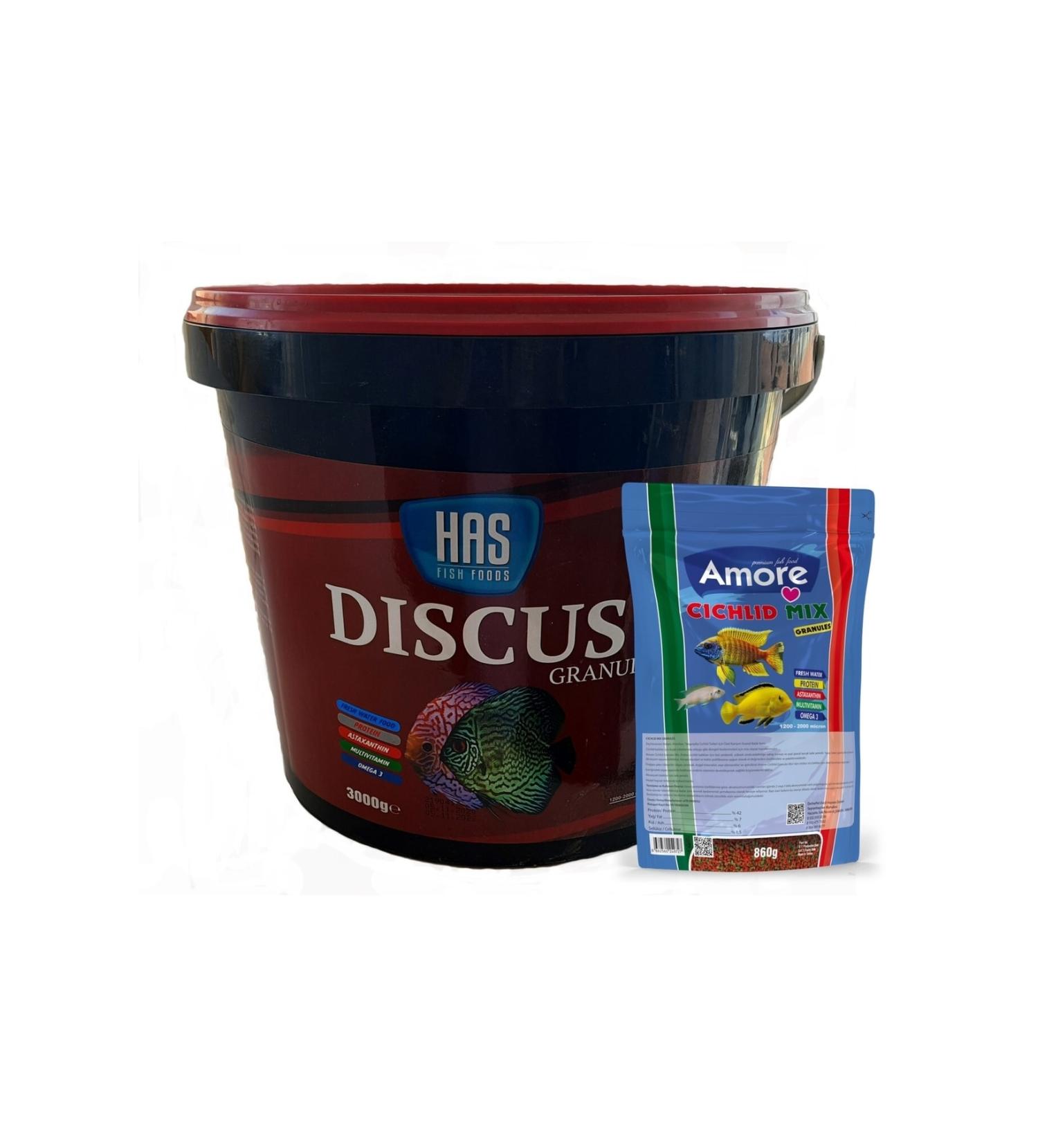 Has Discus Granulat 3 Kg Bucket and Cichlid Mix Granules 860gr Bag Fish Food