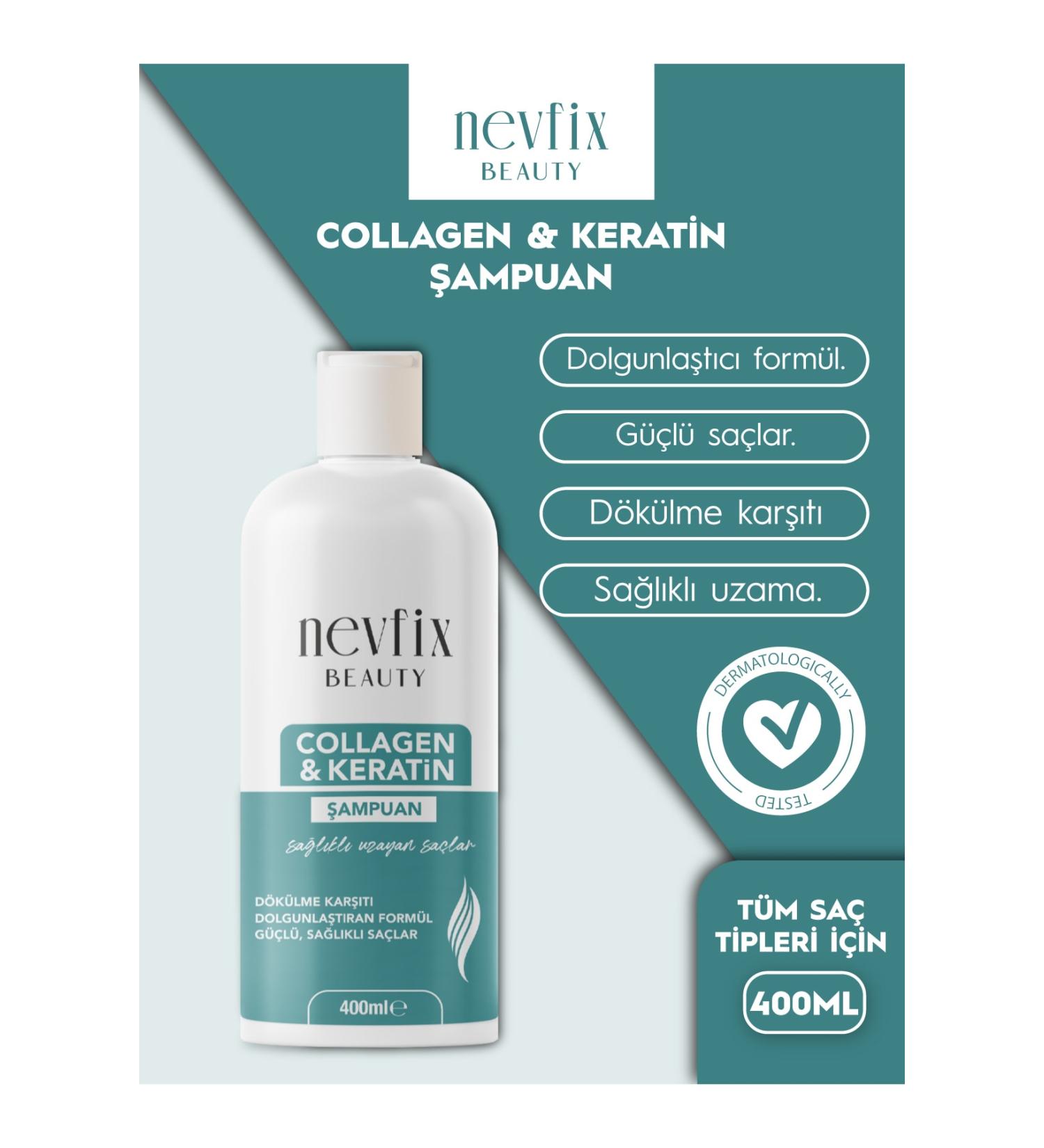 Nevfix Beauty Collagen Keratin Shampoo 400 Ml Anti-Loss Nourishing Formula - Buy Online on GoSupps.com