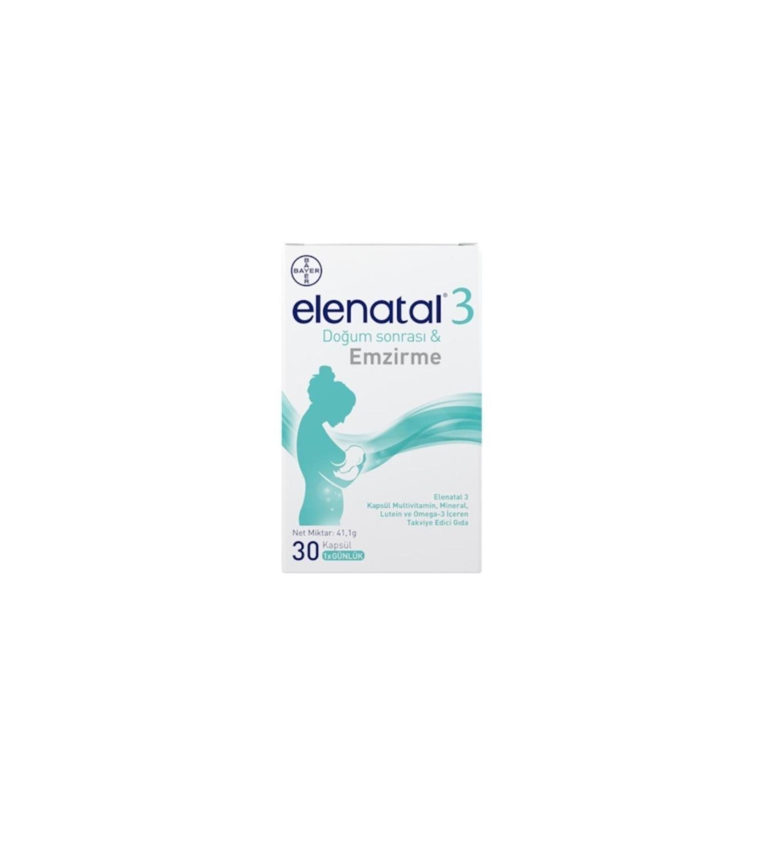 Elenatal Elenatal3 Multivitamin Mineral and Omega-3 Containing Supplementary Food 30 Capsules