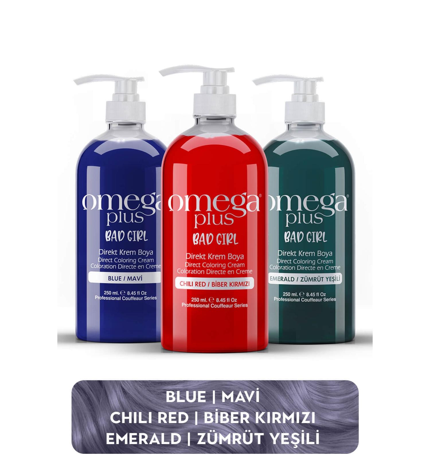 Omega Plus Bad Girl BLUE+RED+GREEN Ammonia Free Color Hair Dye Set