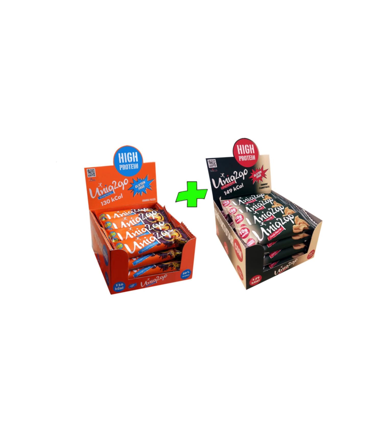 Uniq2go Chocolight Mid 40g Orange + Crunchy Mid 40g Peanut Butter Protein Bar (32 Bars)