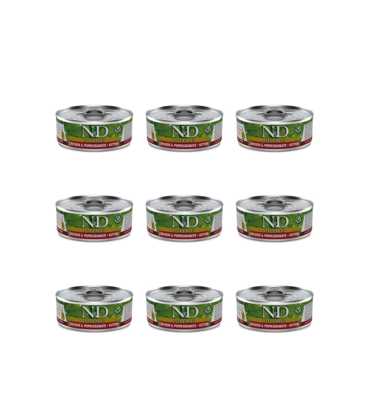 N & D Prime Grain Free Kitten Chicken Pomegranate Kitten Canned Food 80 gr 9pack