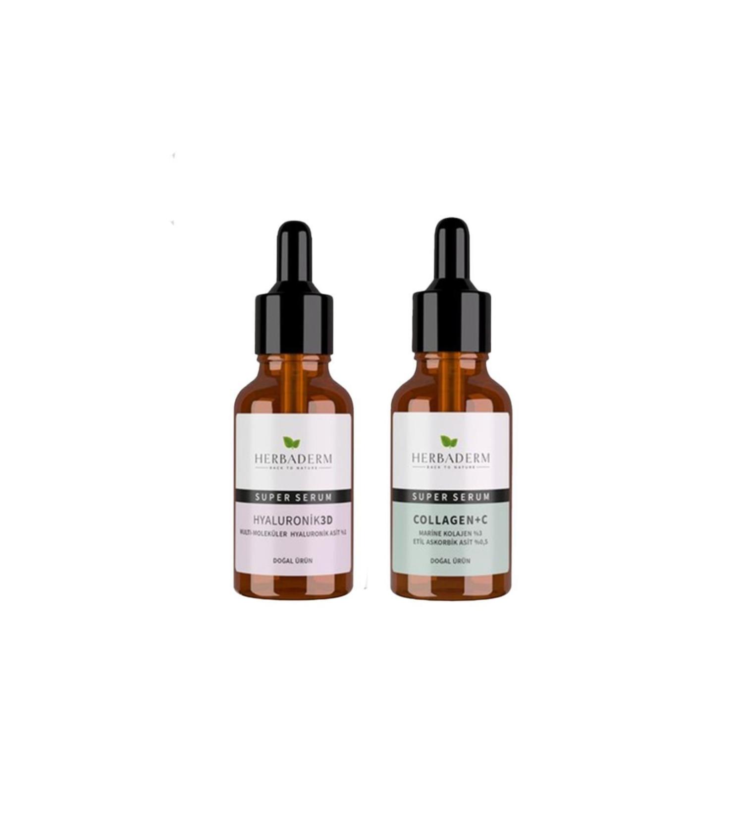 Herbaderm Super Serum Hyaluronic 3d 30 Ml and Collagenc+c 30 Ml