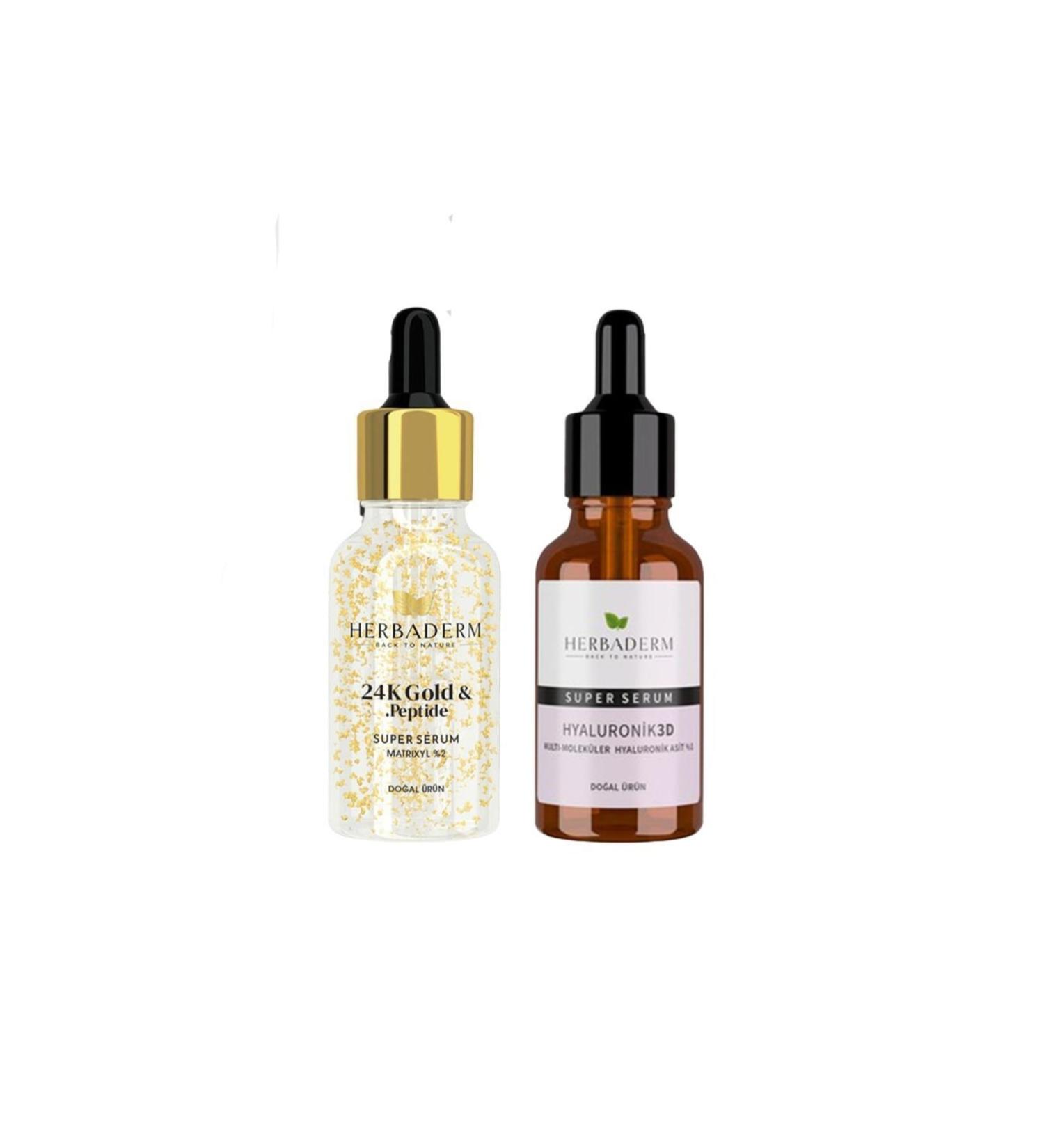 Herbaderm Super Serum 24k Gold & Peptide 30 Ml and Hyaluronic 30 Ml