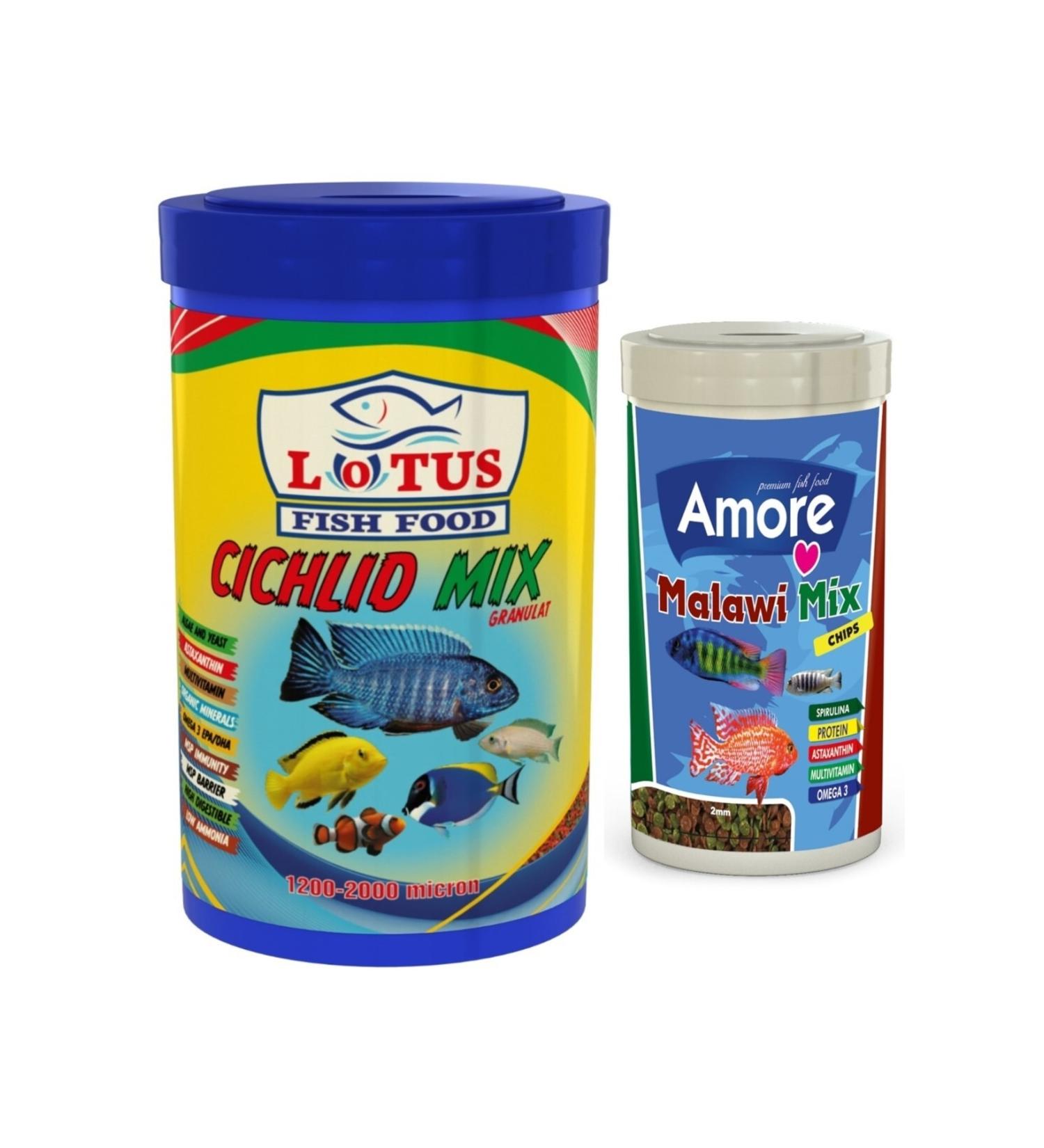 Lotus Cichlid Mix 1000ml And Malawi Mix Chips 250ml Aquarium Fish Food