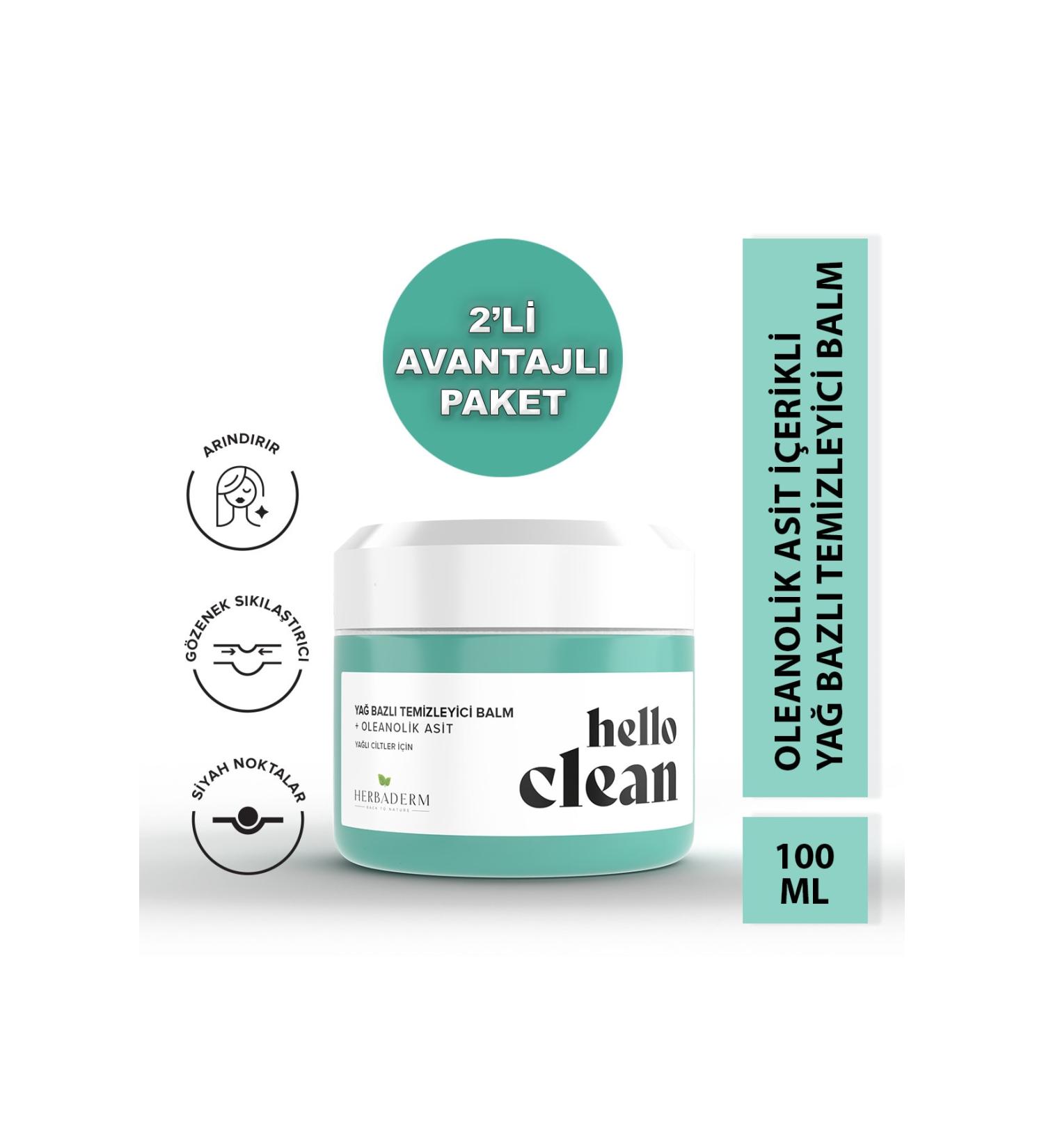 Herbaderm Hello Clean Anti-Pore Oil-Based Cleansing Balm Oleanolic Acid 100 ml X2 - Buy Online on GoSupps.com
