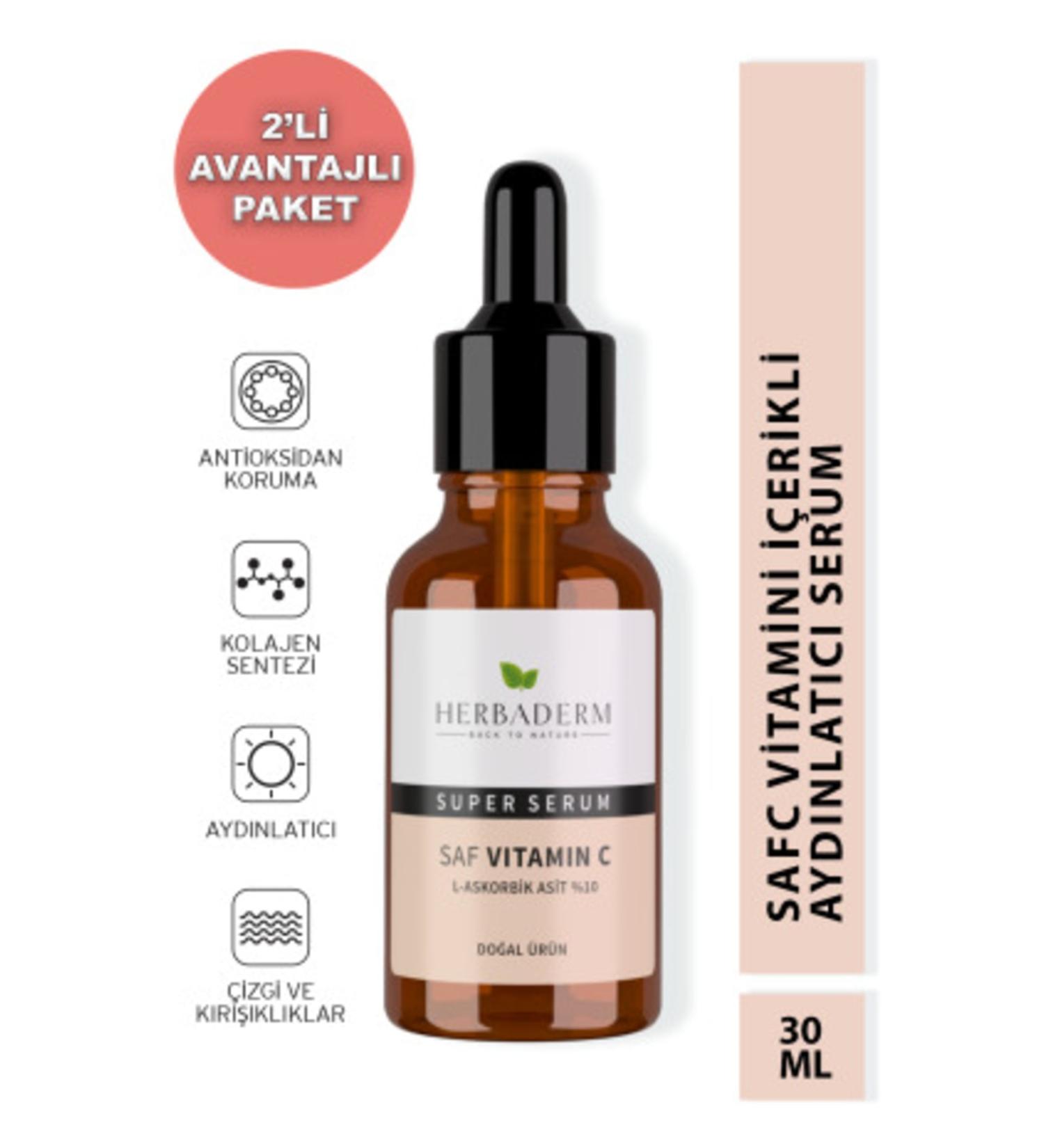 Herbaderm Super Serum (Pure Vitamin C L-ascorbic Acid) Brightening 30 Ml X2 - Buy Online on GoSupps.com