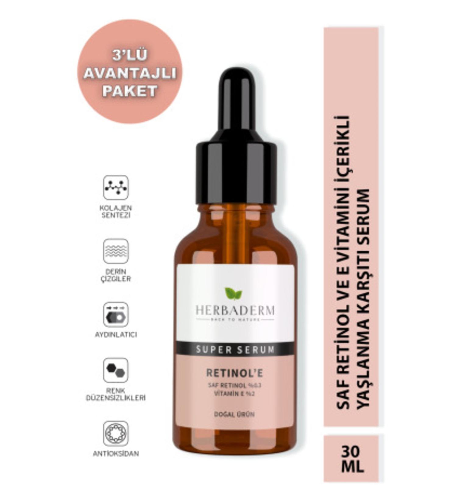 Herbaderm Super Serum (Pure Retinol 0.3% + Vitamin E 2%) Anti-Aging 30 Ml X3 - Buy Online on GoSupps.com