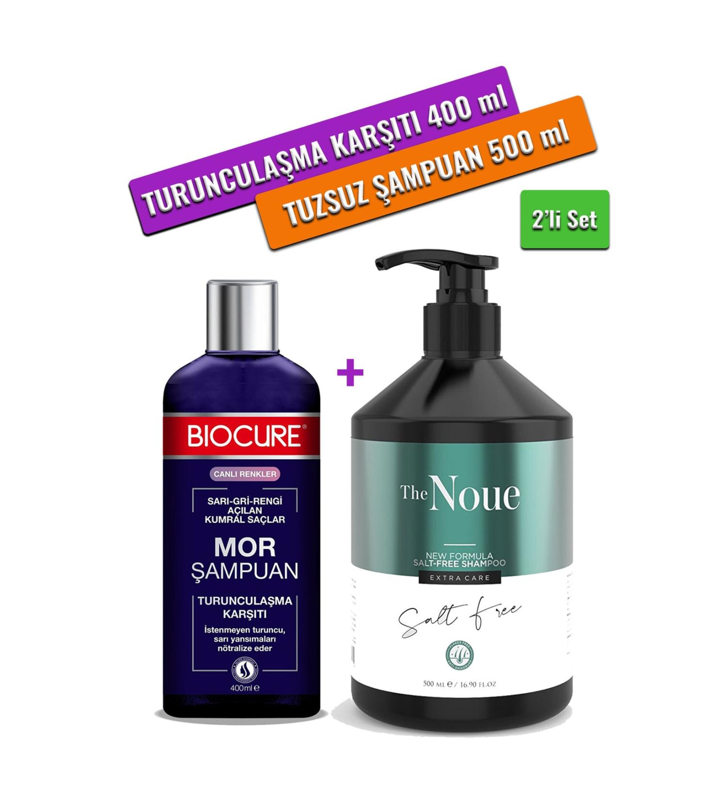 Biocure Anti-Orange Purple Shampoo - For Blonde Hair That Lightens Yellow and Gray 400 Ml + Salt-Free Shampoo