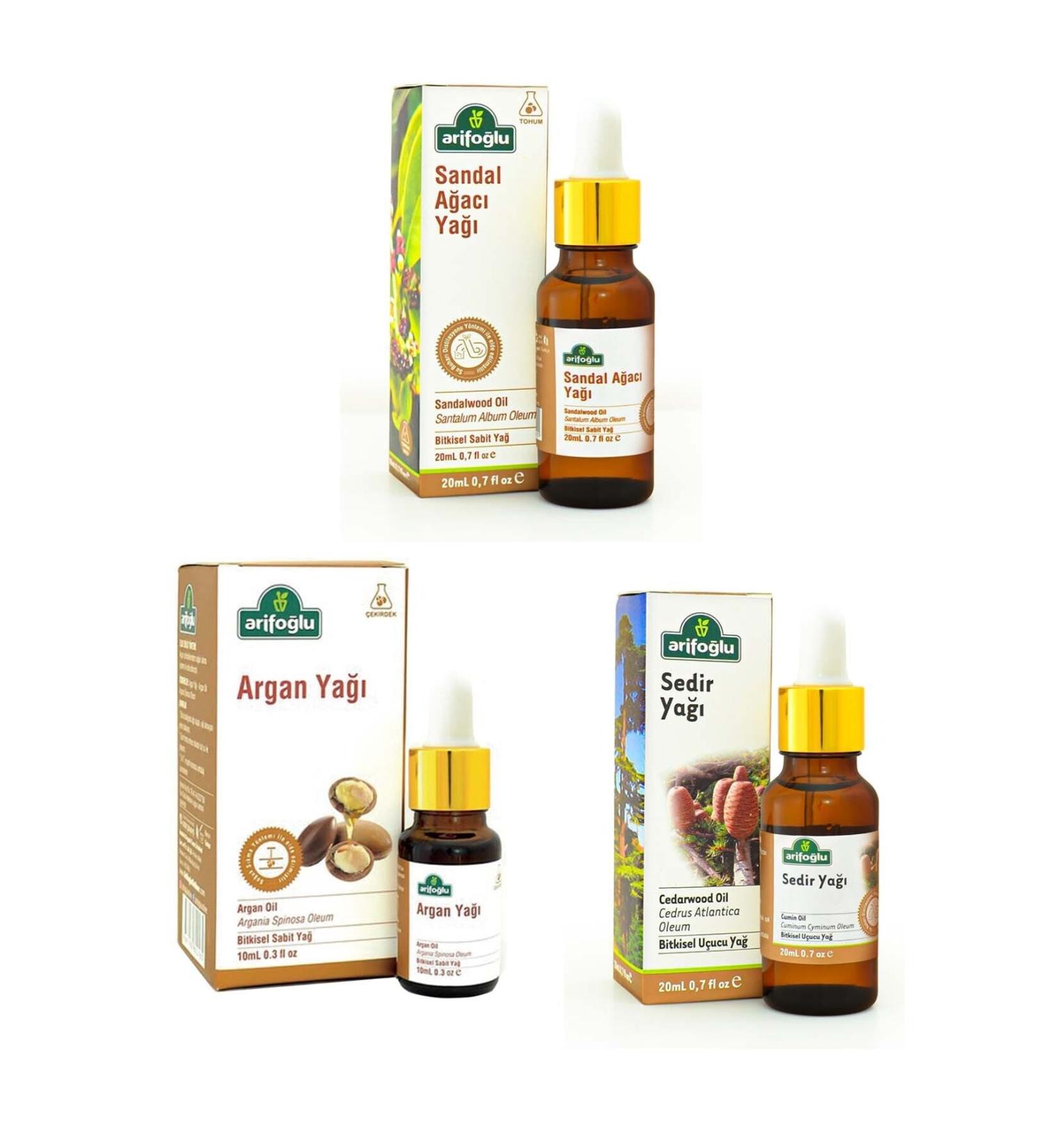 Arifo lu Oriental Aromatherapy Set: Sandalwood Oil 20 ml + Cedar Oil 20 ml + Argan Oil 10 ml
