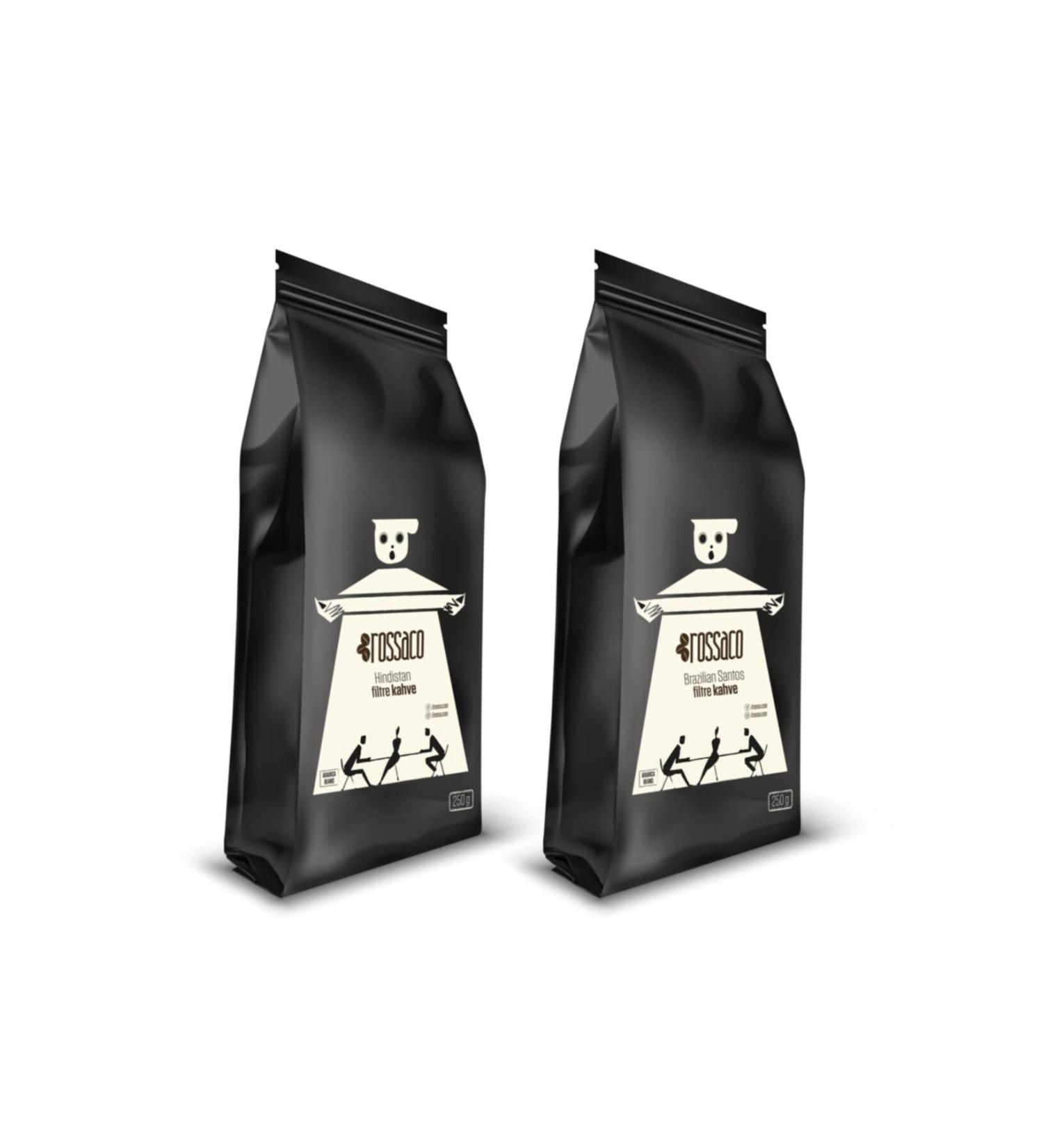 Rossaco India Filter Coffee 250 Gr + Brazilian Santos Filter Coffee 250 Gr