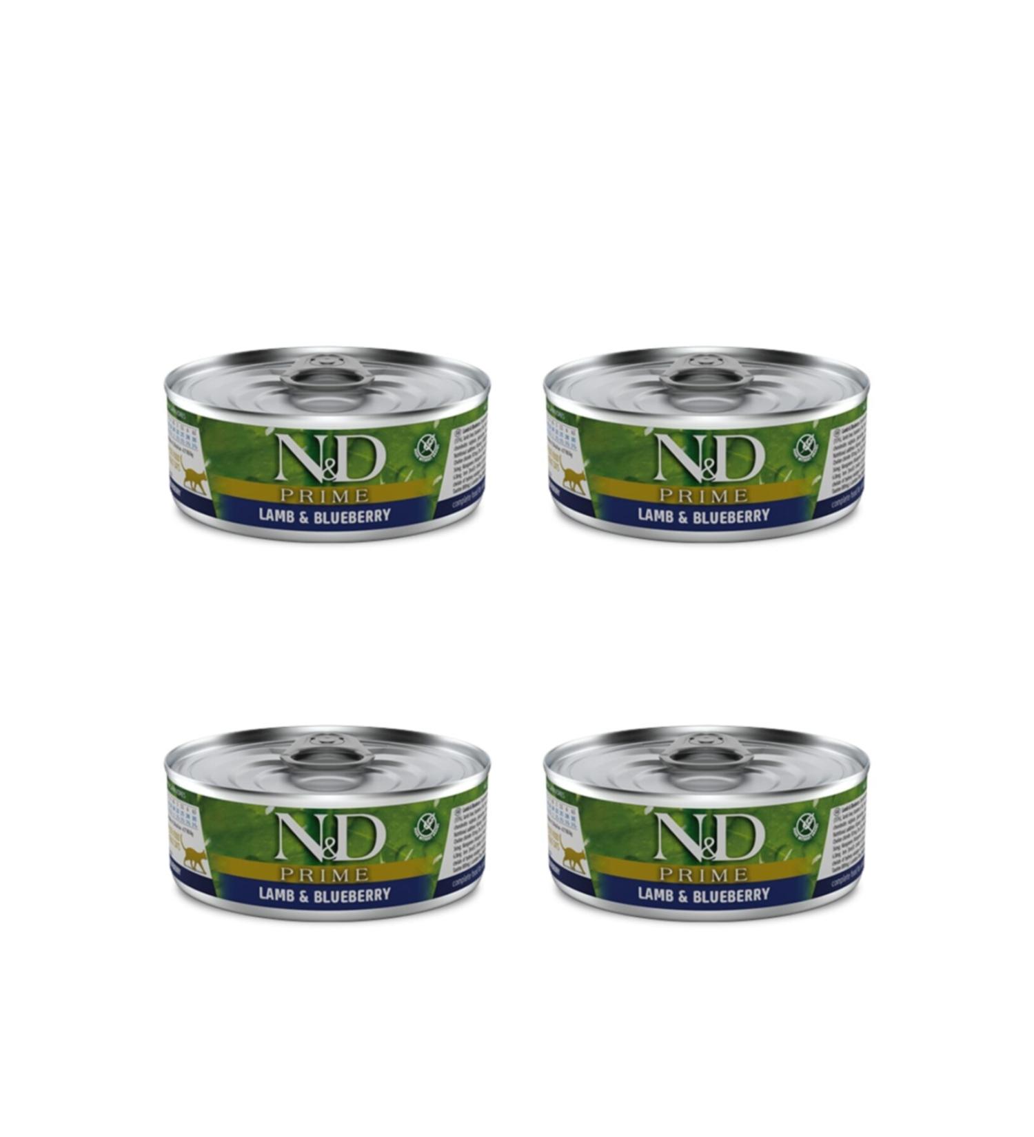 N & D Prime Grain-Free Lamb and Blueberry Cat Canned Food 80 Gr 4 Pieces