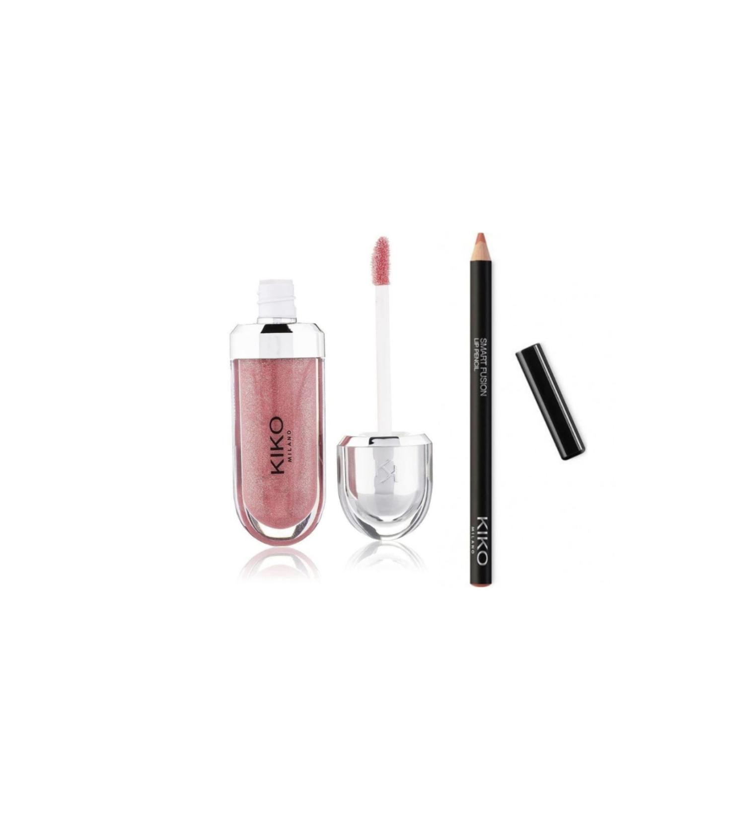 Kiko Milano Moisturizing Lip Gloss - 3D Hydra Lipgloss 17 Pearly Mauve and Smart Fusion Lip Pencil 504