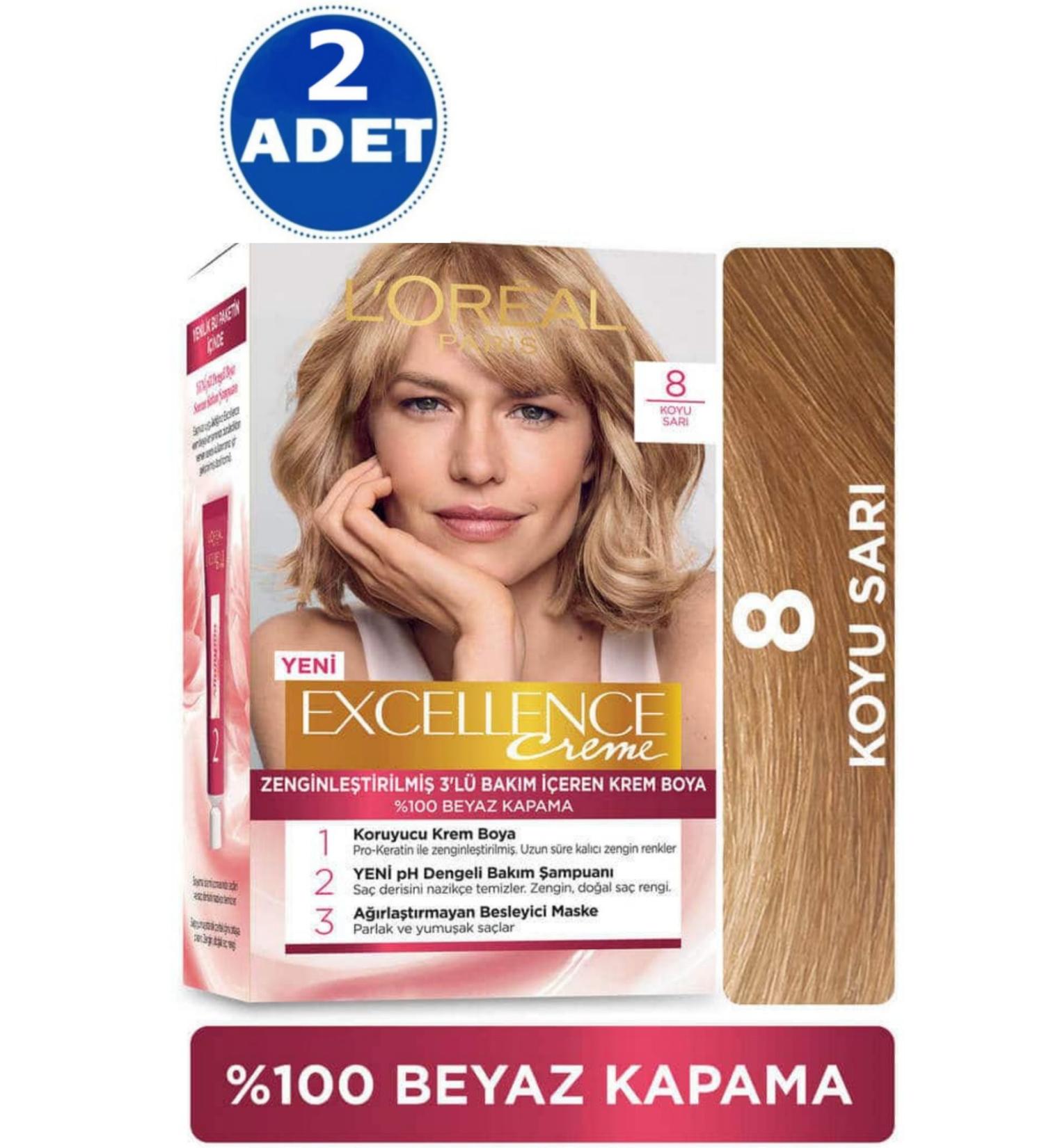 Excellence L'oreal Paris Creme Hair Dye 8 Dark Blonde 2 Pieces